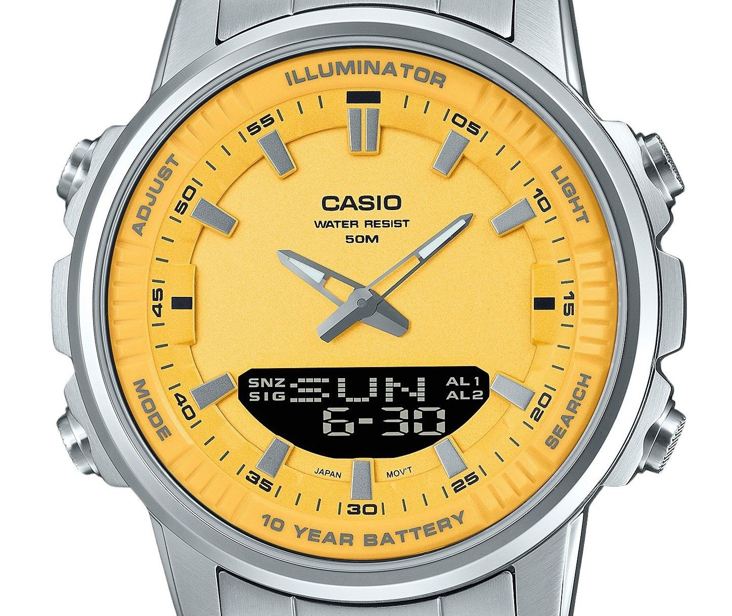 Casio Analog Digital Combination Stainless Steel Yellow Dial Quartz AMW - 880D - 9AV Men's Watch - Prestige Stones