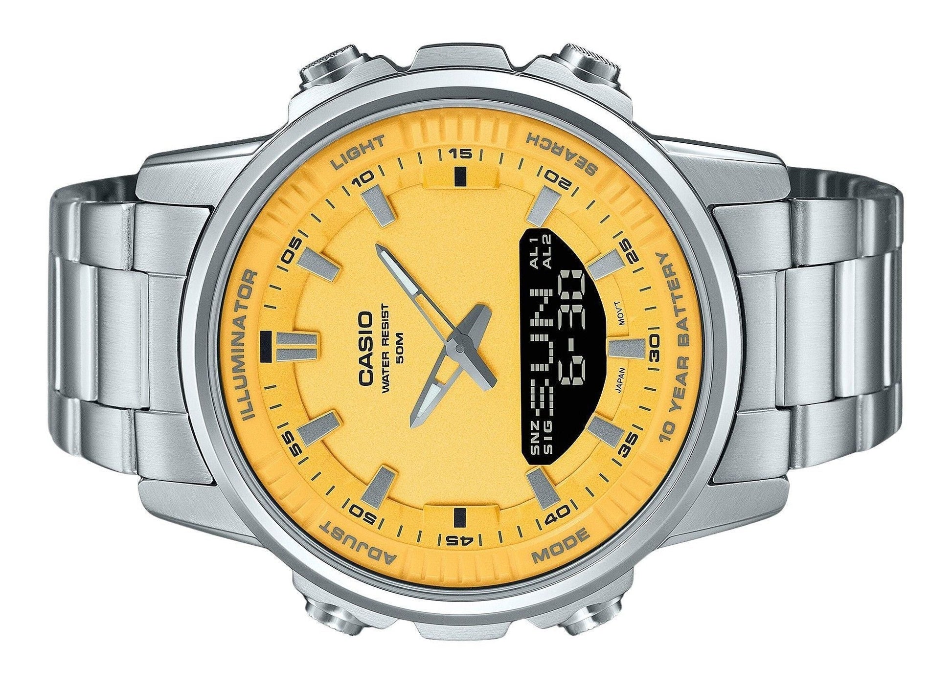 Casio Analog Digital Combination Stainless Steel Yellow Dial Quartz AMW - 880D - 9AV Men's Watch - Prestige Stones
