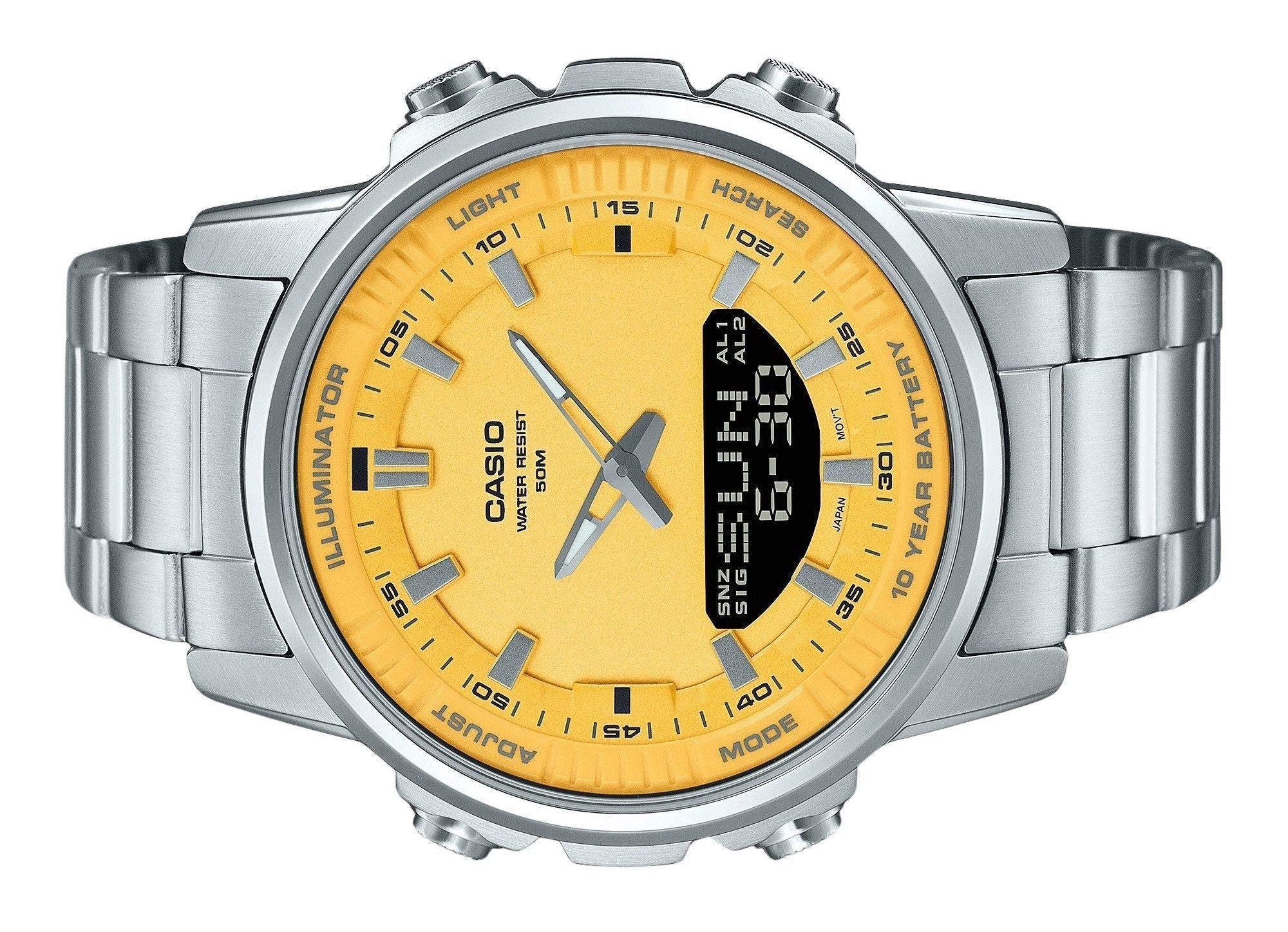 Casio Analog Digital Combination Stainless Steel Yellow Dial Quartz AMW - 880D - 9AV Men's Watch - Prestige Stones