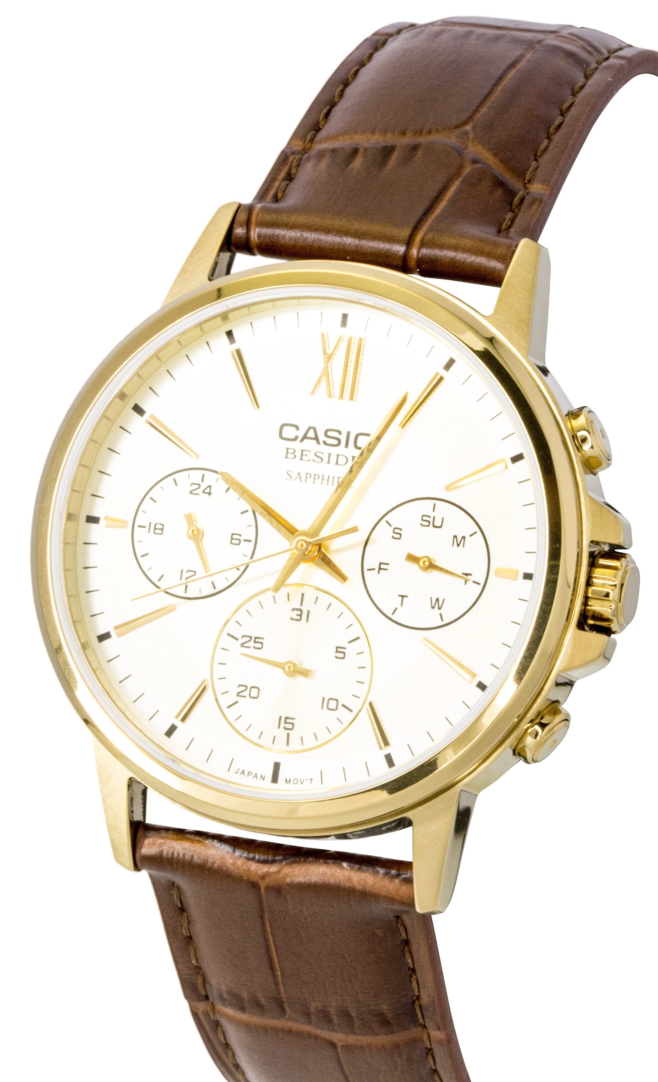 Casio Beside Analog Leather Strap Gold Dial Quartz BMS - 300GL - 5AV Men's Watch - Prestige Stones
