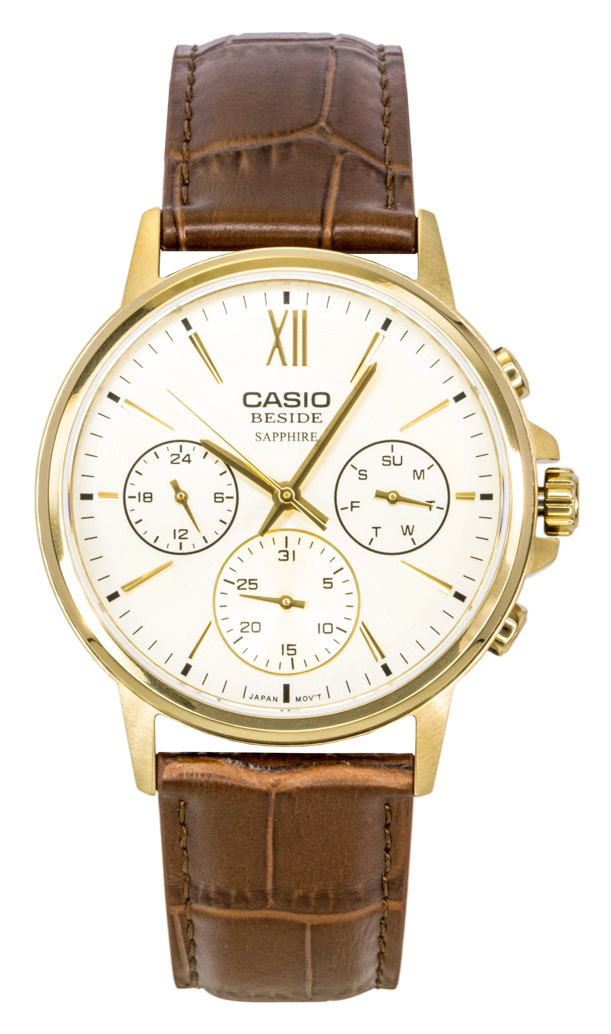 Casio Beside Analog Leather Strap Gold Dial Quartz BMS - 300GL - 5AV Men's Watch - Prestige Stones