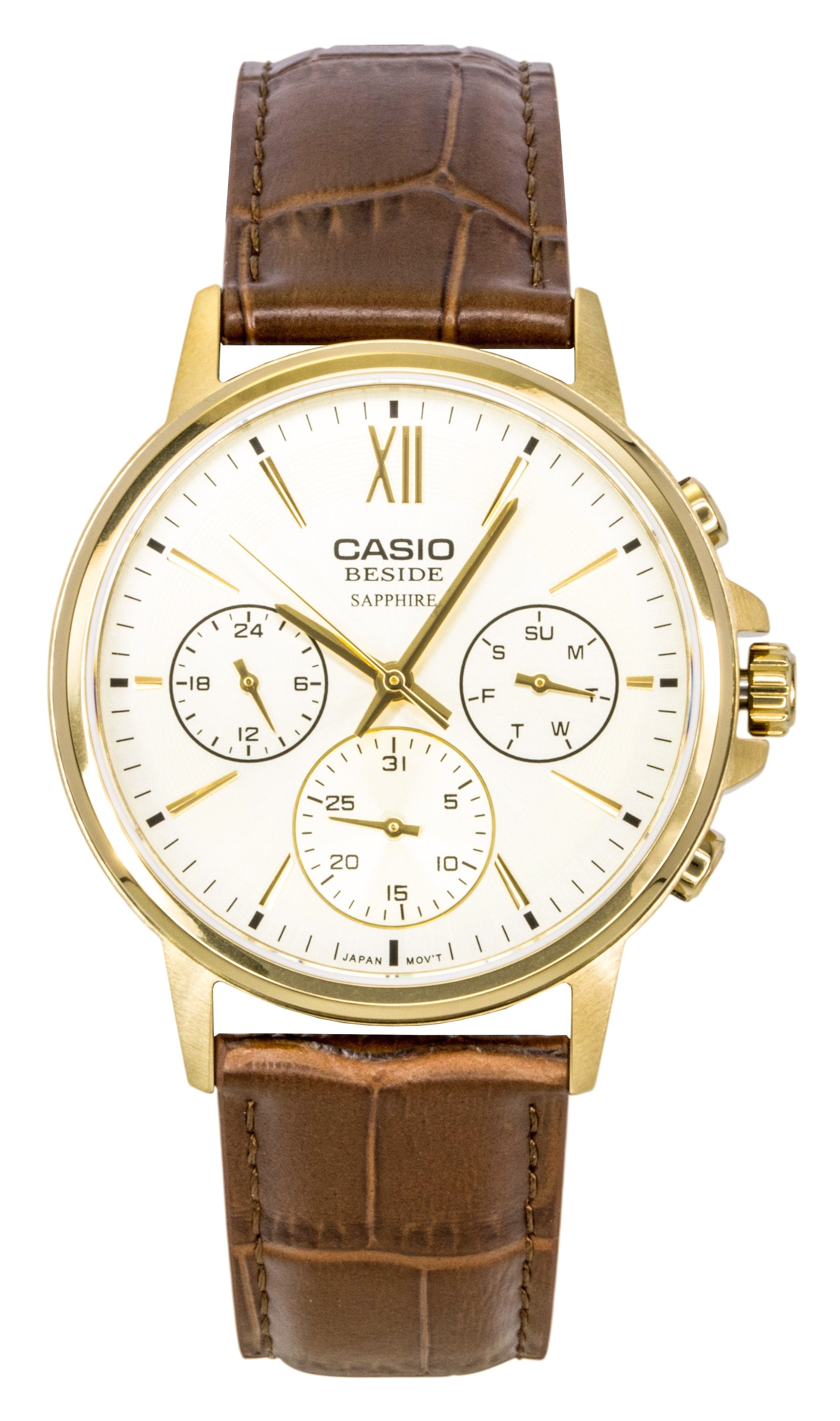 Casio Beside Analog Leather Strap Gold Dial Quartz BMS - 300GL - 5AV Men's Watch - Prestige Stones
