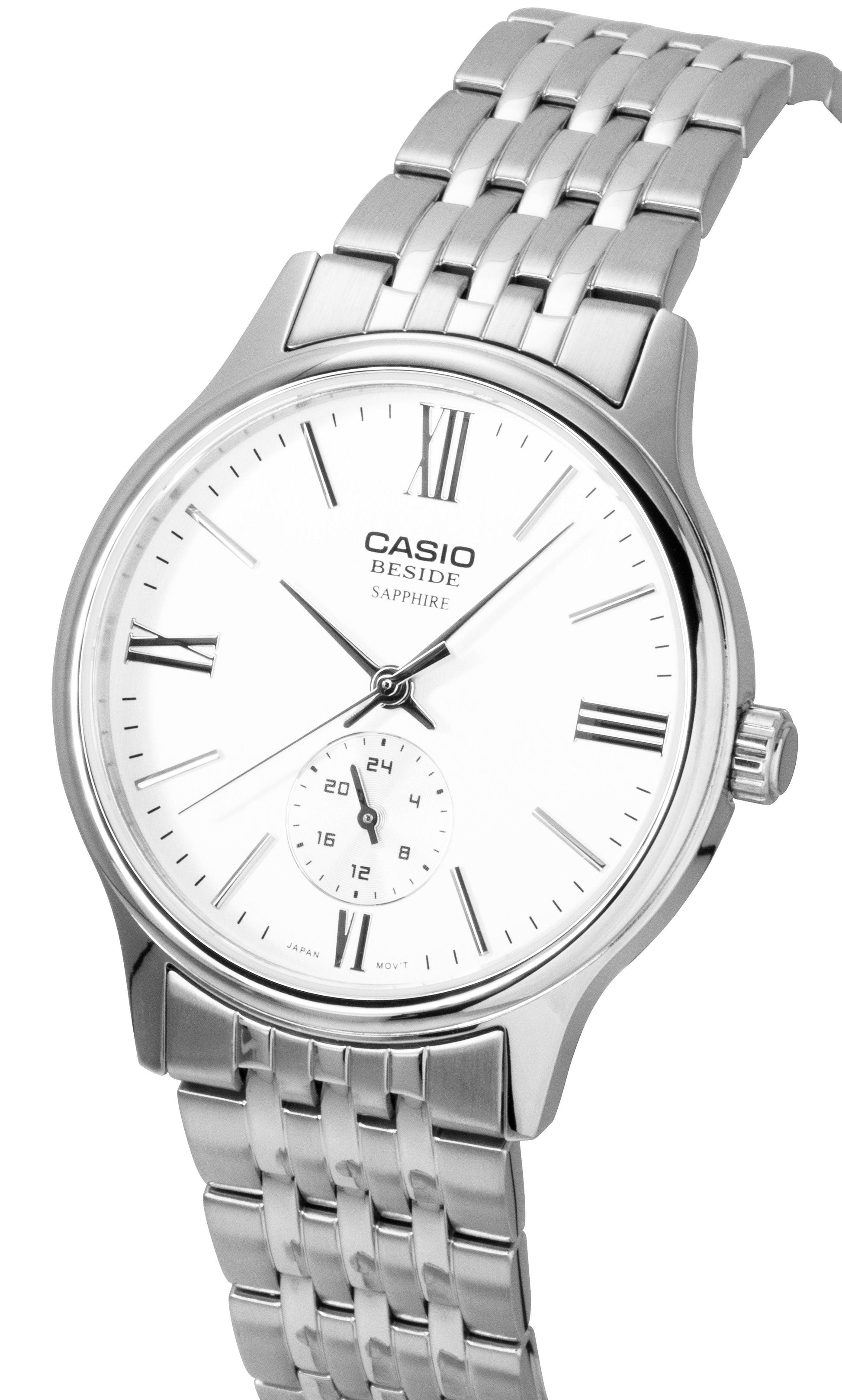 Casio Beside Analog Stainless Steel White Dial Quartz BMS - 100D - 7AV Men's Watch - Prestige Stones