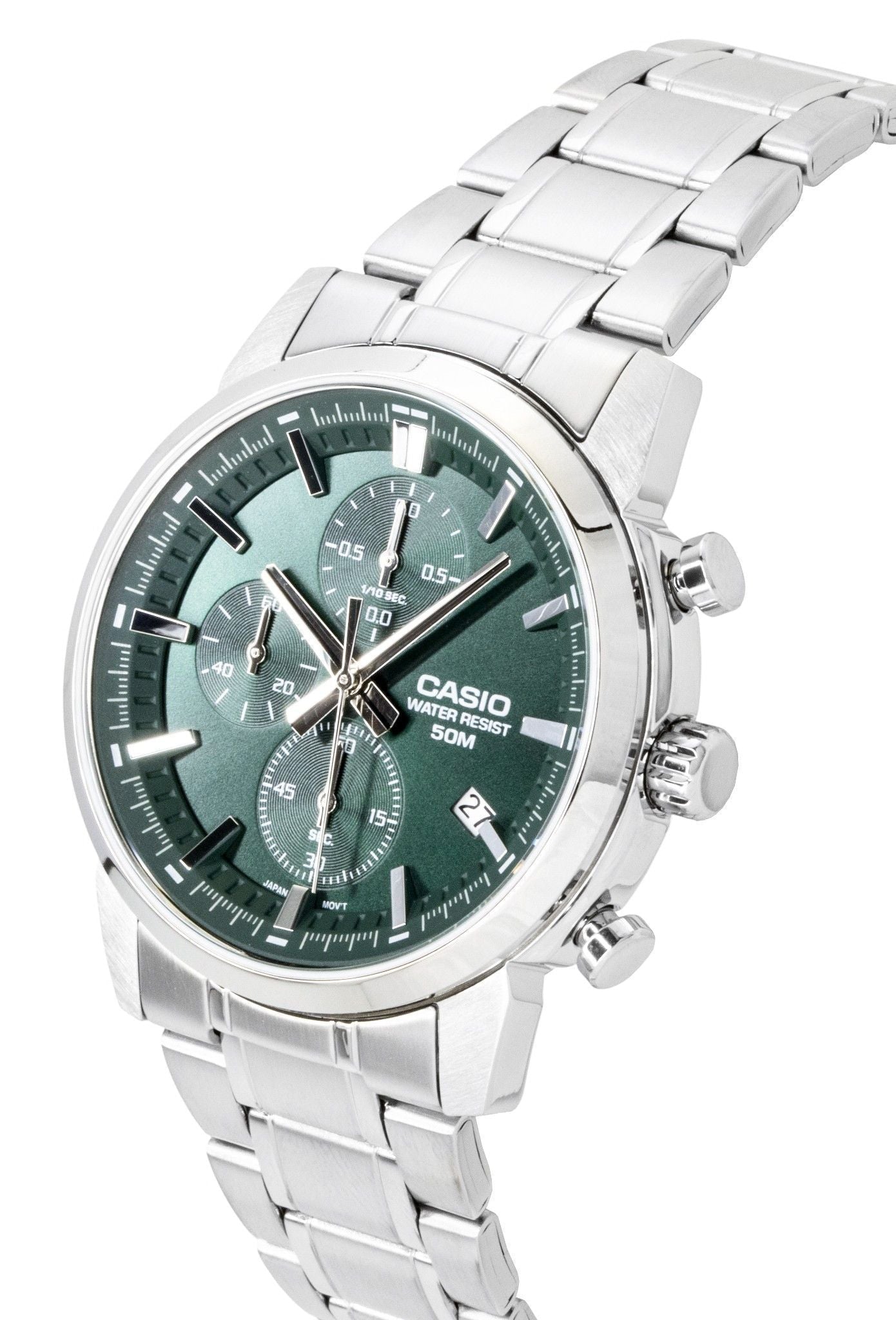 Casio Chronograph Analog Stainless Steel Green Dial Quartz MTP - E510D - 3AV Men's Watch - Prestige Stones