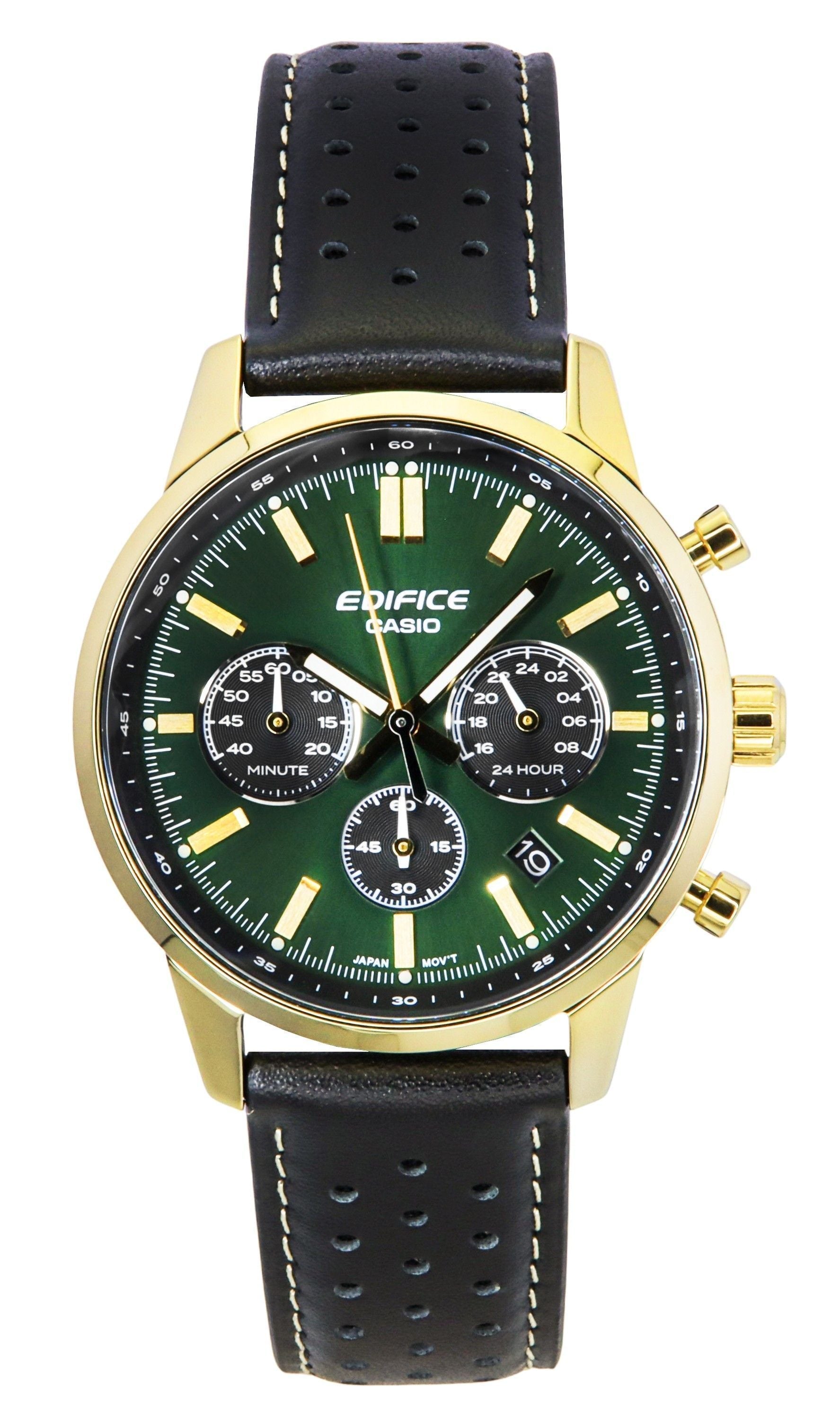 Casio Edifice Analog Chronograph Leather Strap Green Dial Quartz EFR - 575CL - 3A 100M Men's Watch - Prestige Stones