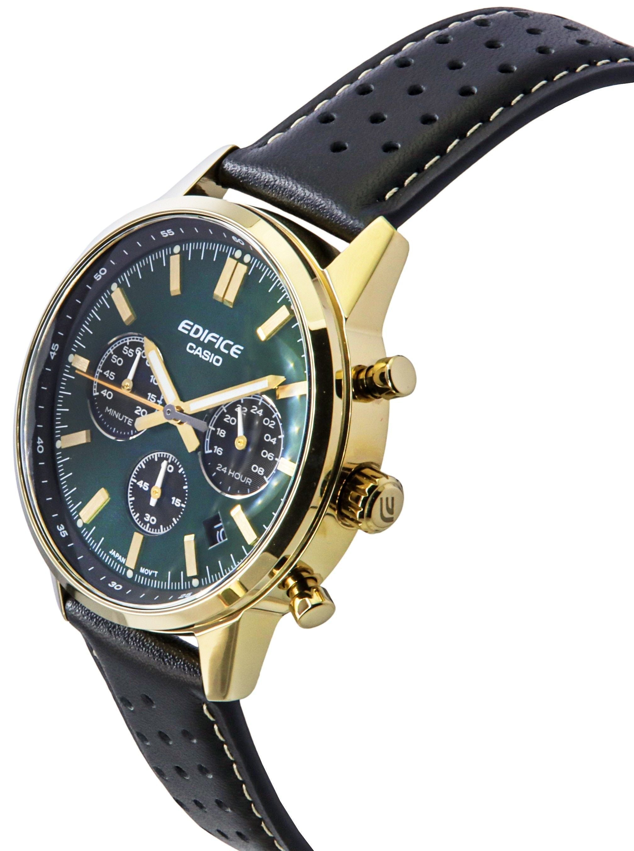 Casio Edifice Analog Chronograph Leather Strap Green Dial Quartz EFR - 575CL - 3A 100M Men's Watch - Prestige Stones