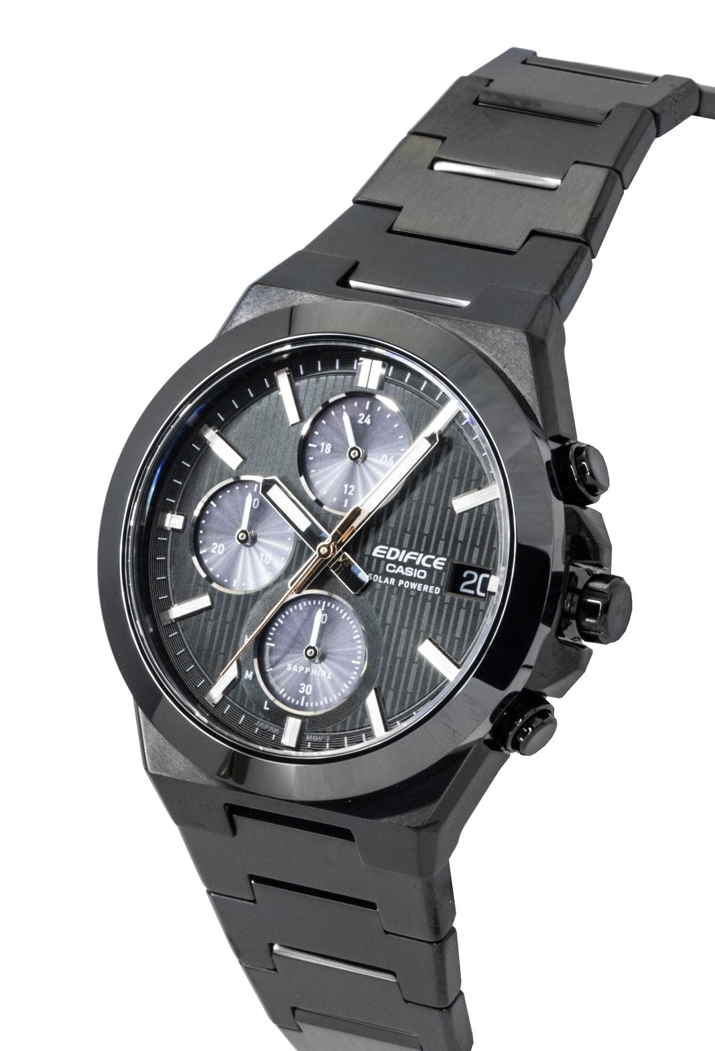 Casio Edifice Analog Chronograph Stainless Steel Black Dial Solar EFS - S650DC - 1A 100M Men's Watch - Prestige Stones