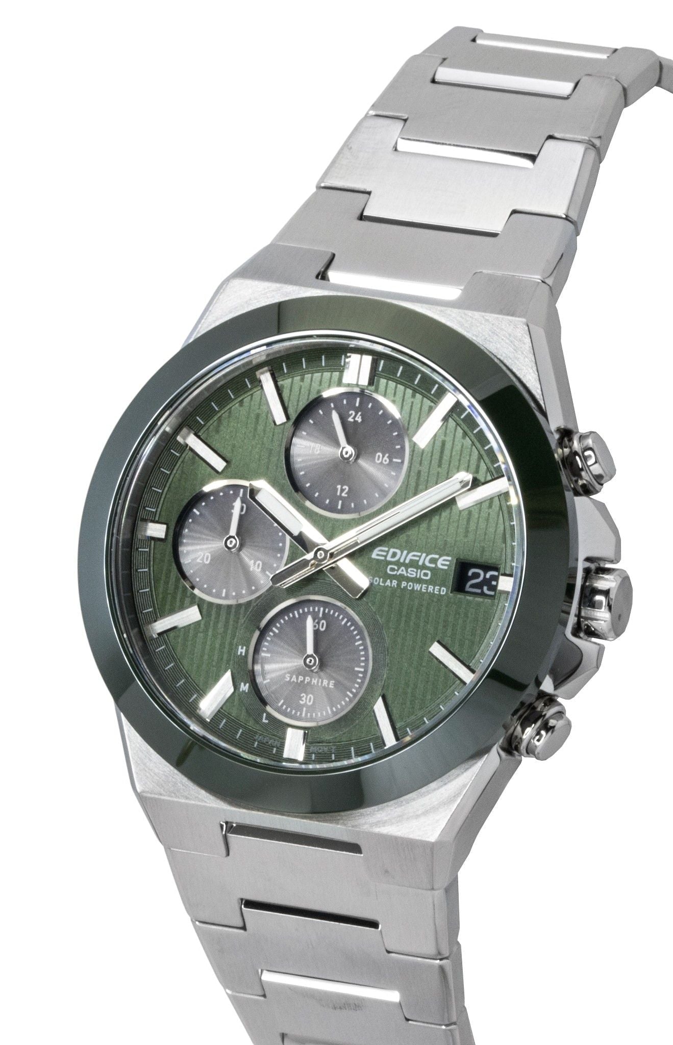 Casio Edifice Analog Chronograph Stainless Steel Green Dial Solar EFS - S650D - 3A 100M Men's Watch - Prestige Stones