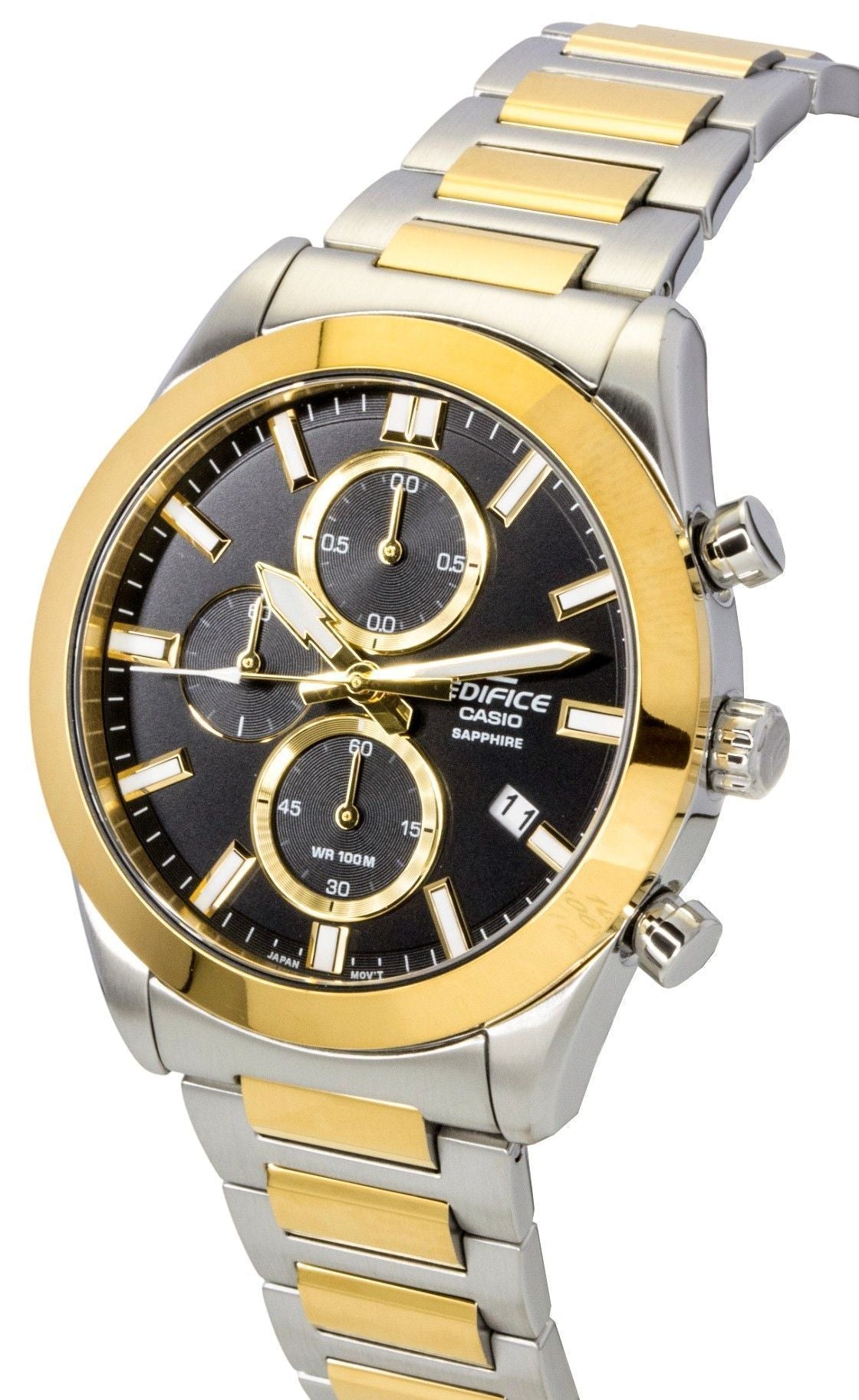 Casio Edifice Analog Chronograph Two Tone Stainless Steel Black Dial Quartz EFB - 710SG - 1AV 100M Men's Watch - Prestige Stones