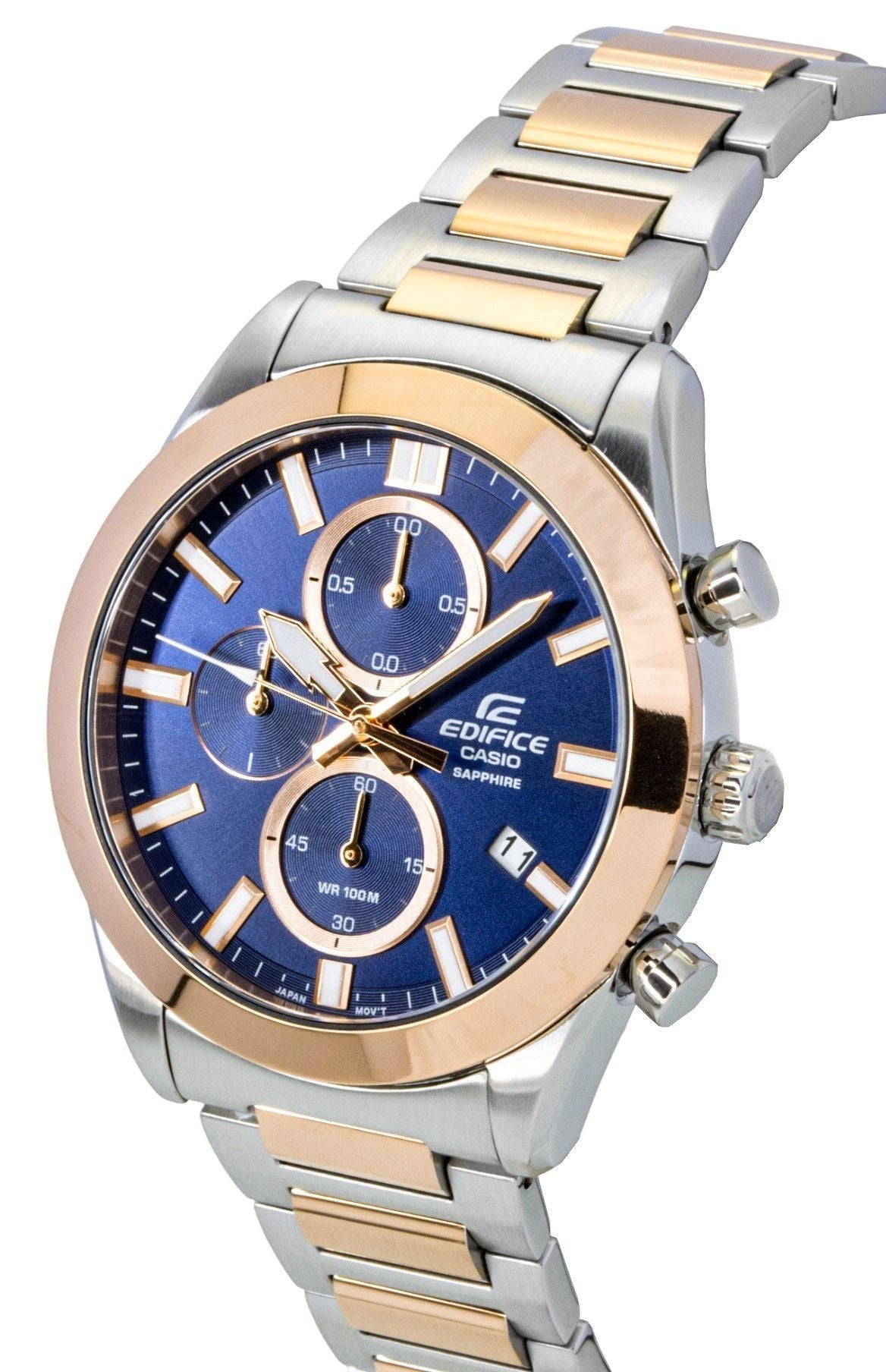 Casio Edifice Analog Chronograph Two Tone Stainless Steel Blue Dial Quartz EFB - 710SG - 2AV 100M Men's Watch - Prestige Stones