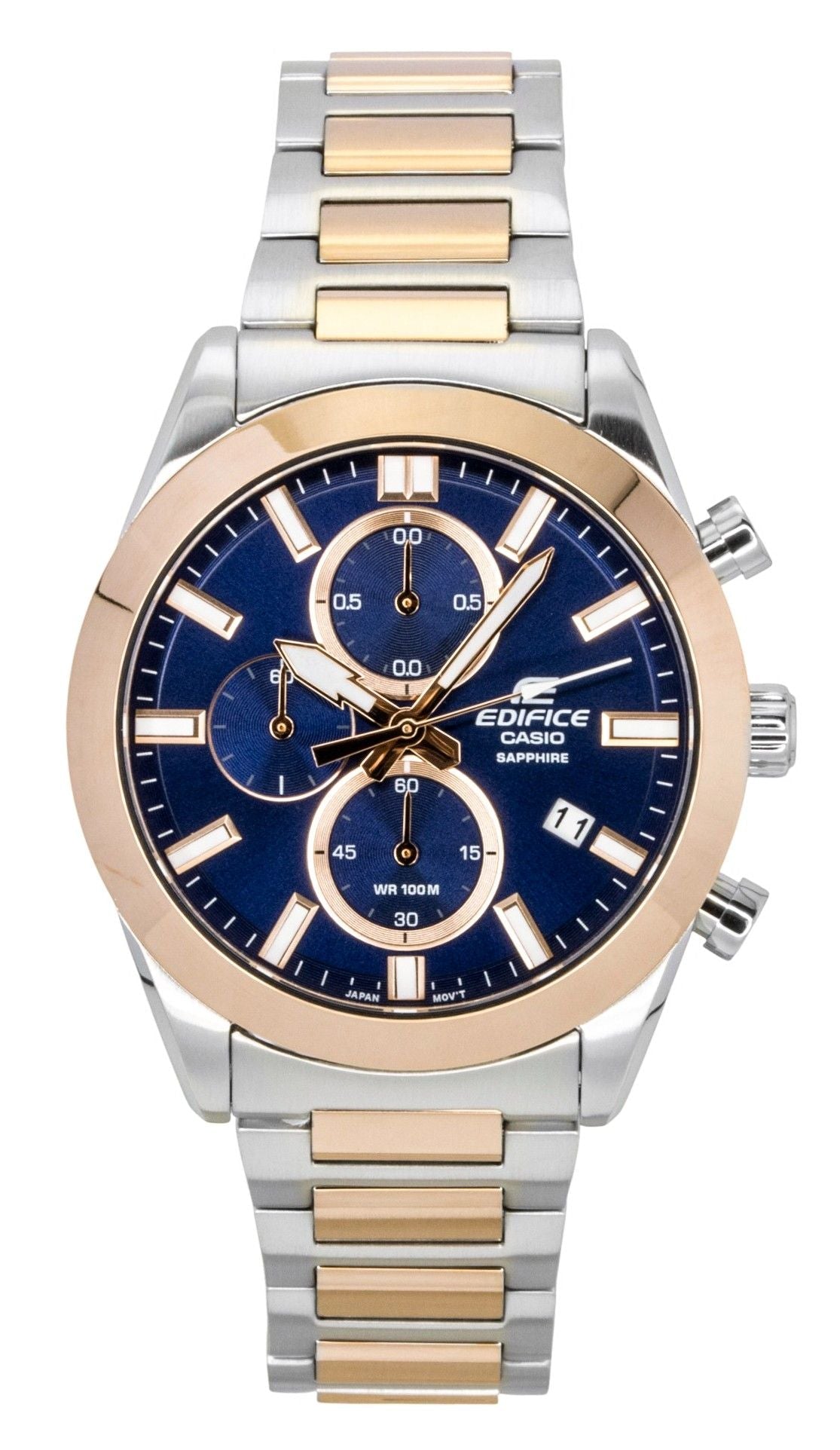 Casio Edifice Analog Chronograph Two Tone Stainless Steel Blue Dial Quartz EFB - 710SG - 2AV 100M Men's Watch - Prestige Stones