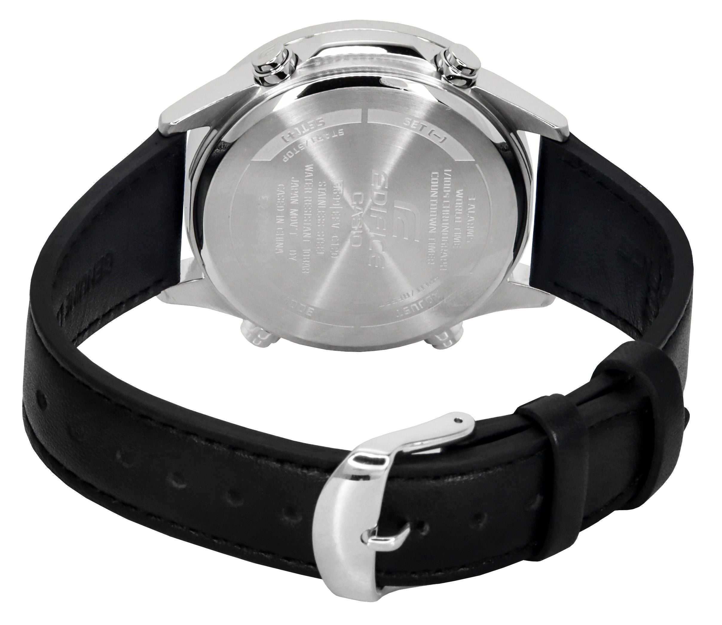 Casio Edifice Analog Digital Leather Strap Grey Dial Quartz EFV - C120L - 8A 100M Men's Watch - Prestige Stones