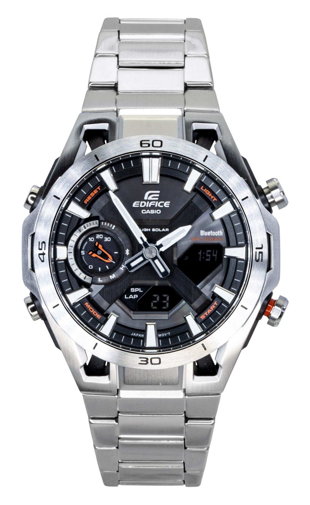 Casio Edifice Analog Digital Smartphone Link Stainless Steel Black Dial Solar ECB - 2300D - 1A 100M Men's Watch - Prestige Stones