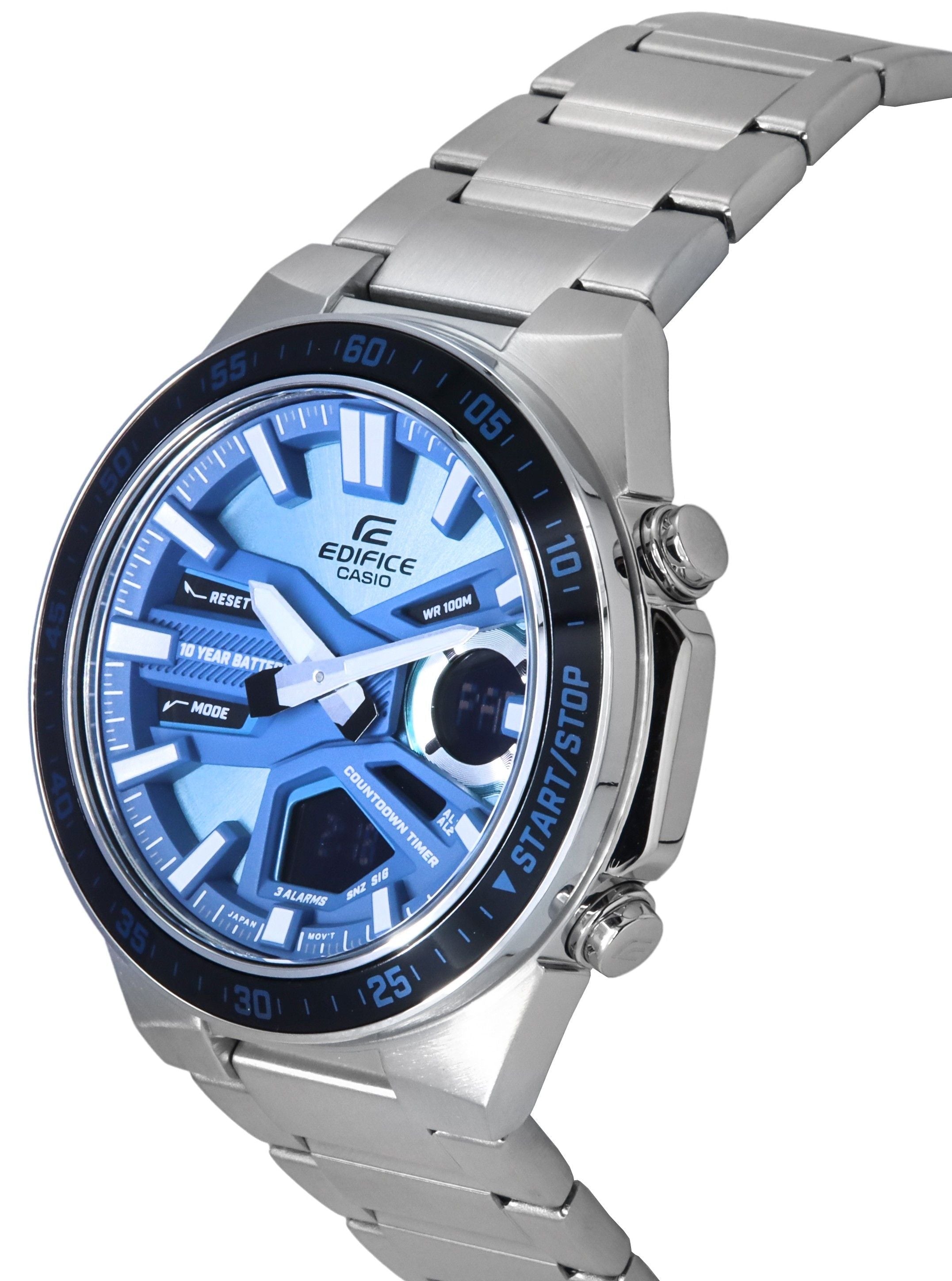 Casio Edifice Analog Digital Stainless Steel Blue Dial Quartz EFV - C110D - 2B 100M Men's Watch - Prestige Stones