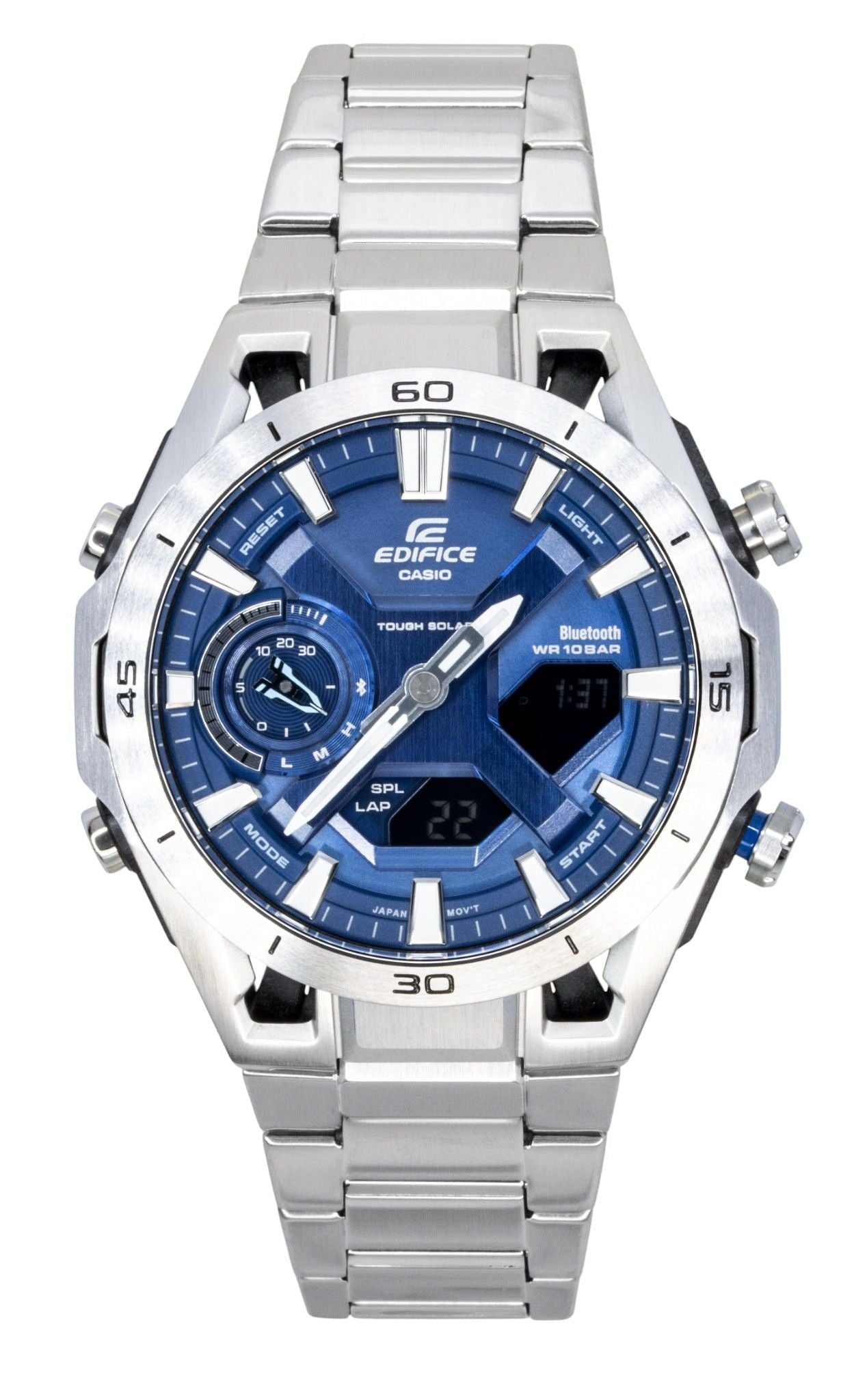 Casio Edifice Analog Digital Stainless Steel Blue Dial Solar ECB - 2300D - 2A 100M Men's Watch - Prestige Stones