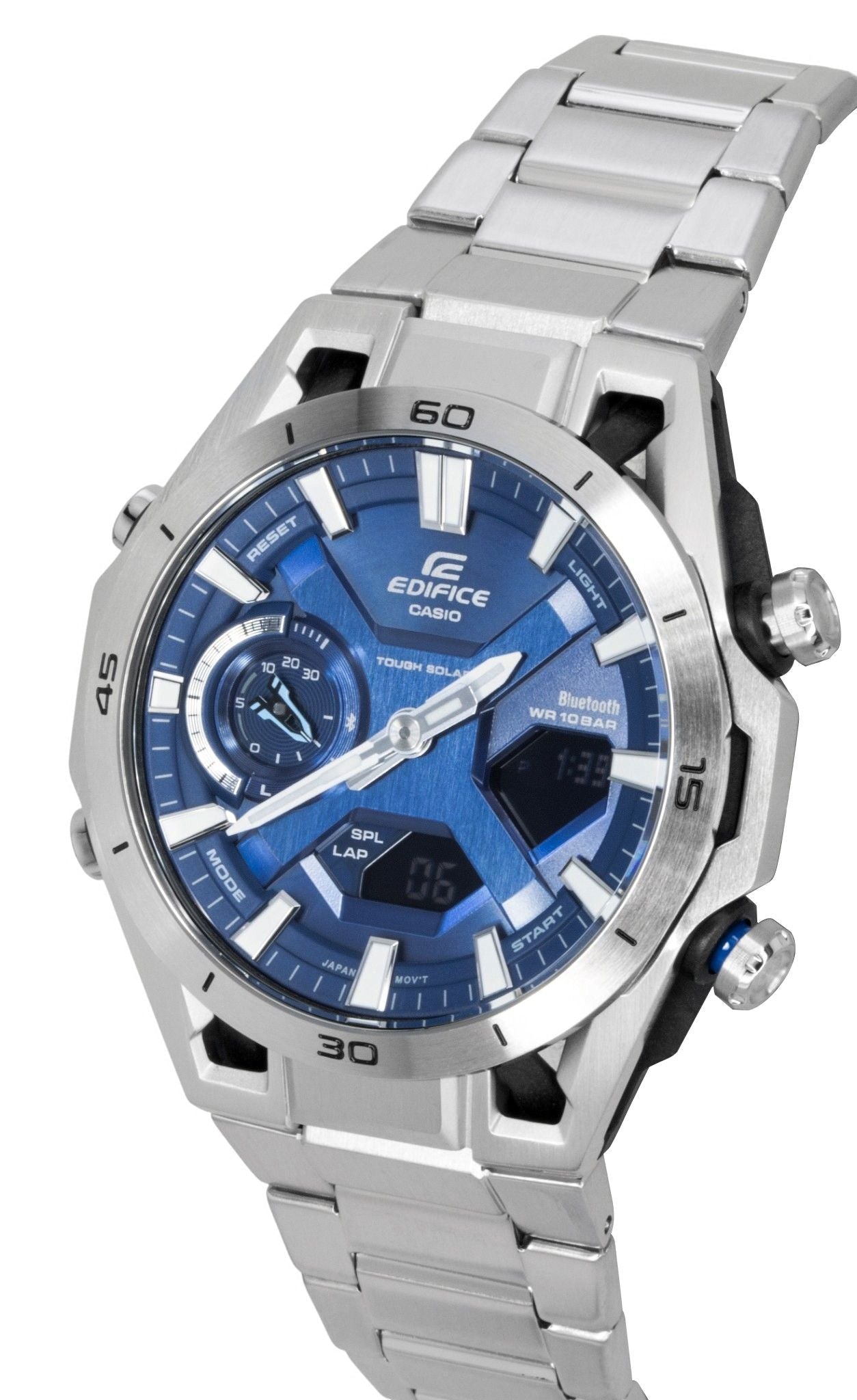 Casio Edifice Analog Digital Stainless Steel Blue Dial Solar ECB - 2300D - 2A 100M Men's Watch - Prestige Stones