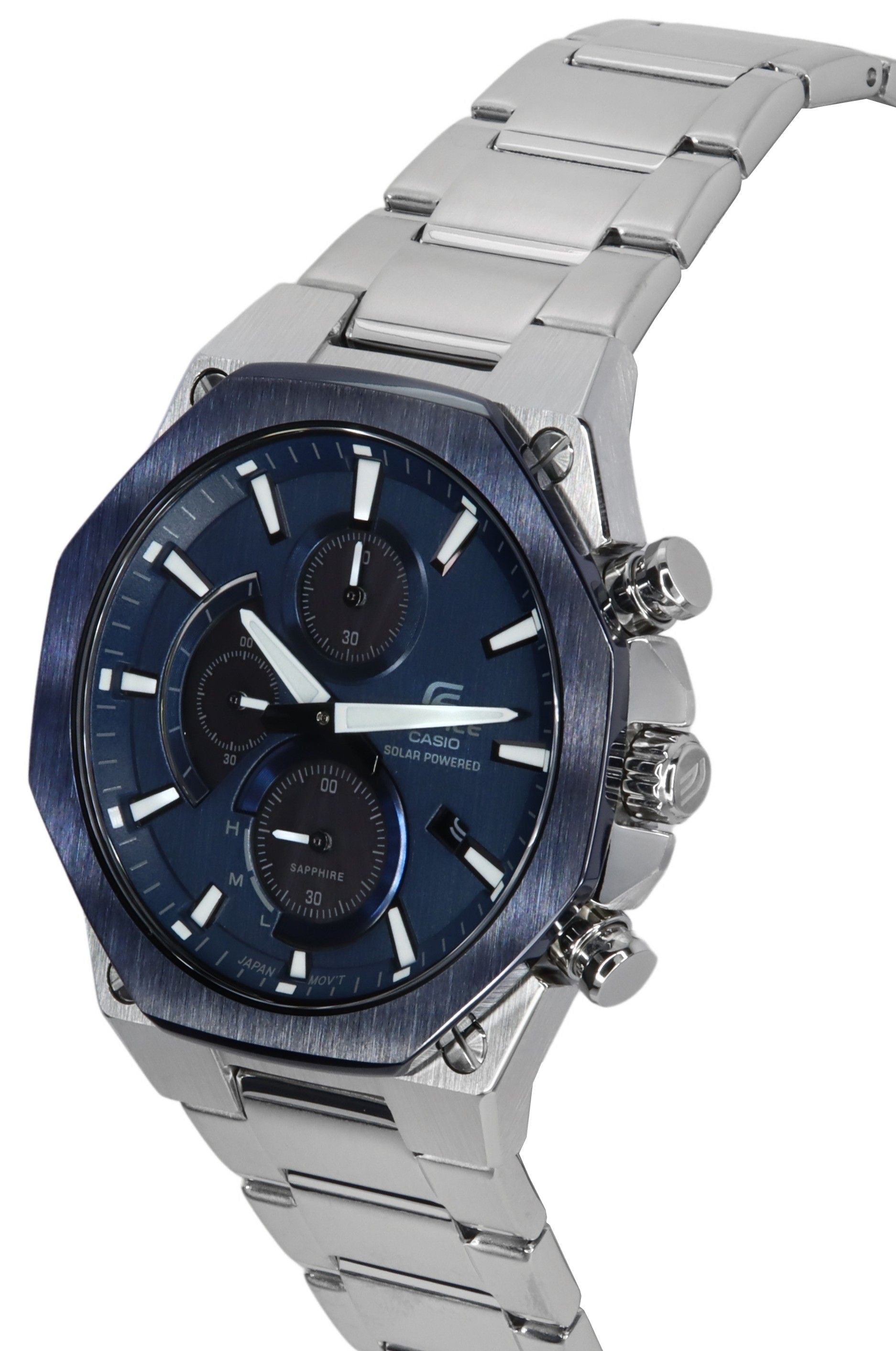 Casio Edifice Analog Slim Line With Sapphire Crystal Chronograph Blue Dial Solar EFS - S570DB - 2A 100M Men's Watch - Prestige Stones
