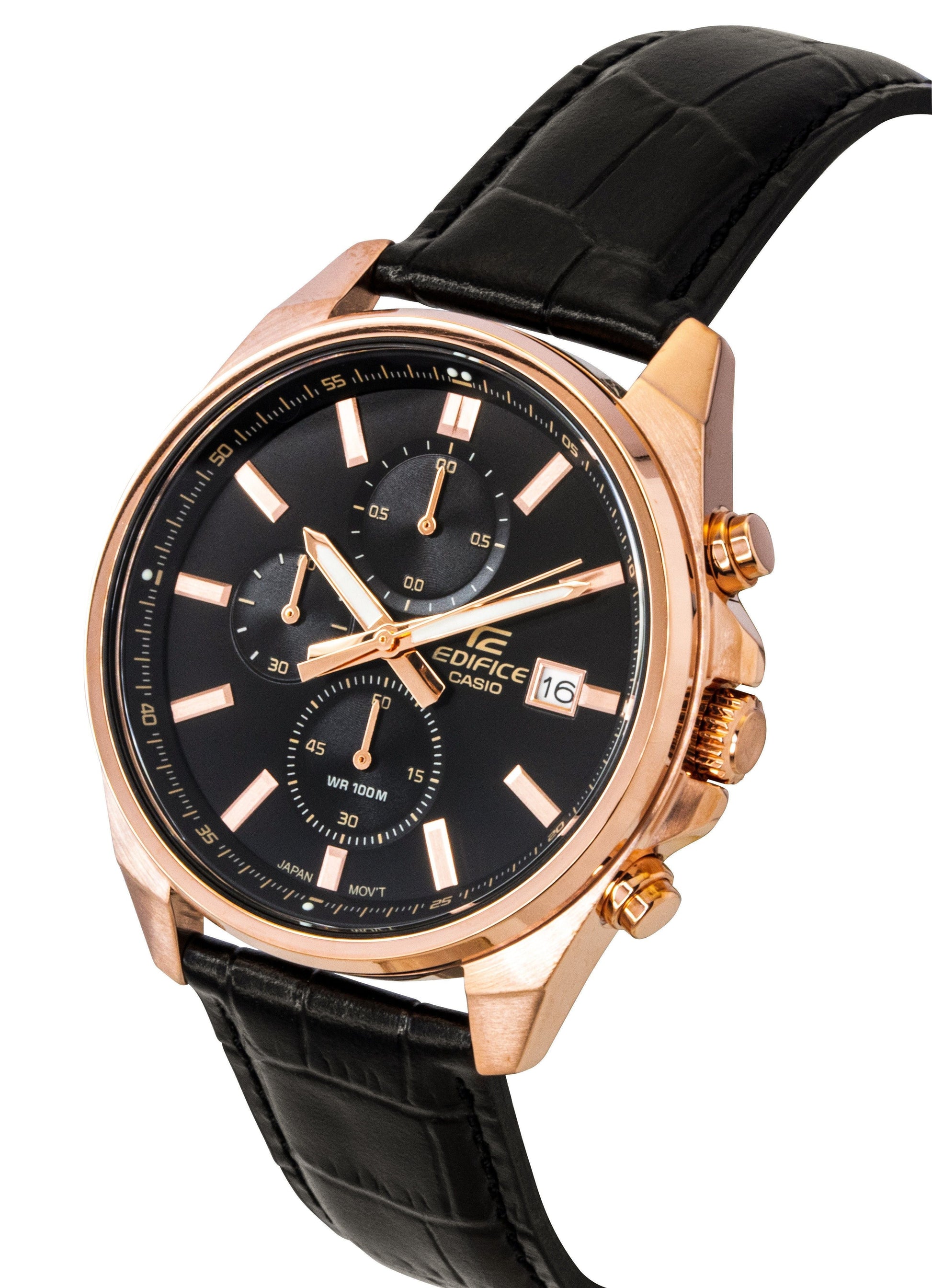 Casio Edifice Analog Standard Chronograph Leather Strap Black Dial Quartz EFV - 610ECL - 1A 100M Men's Watch - Prestige Stones