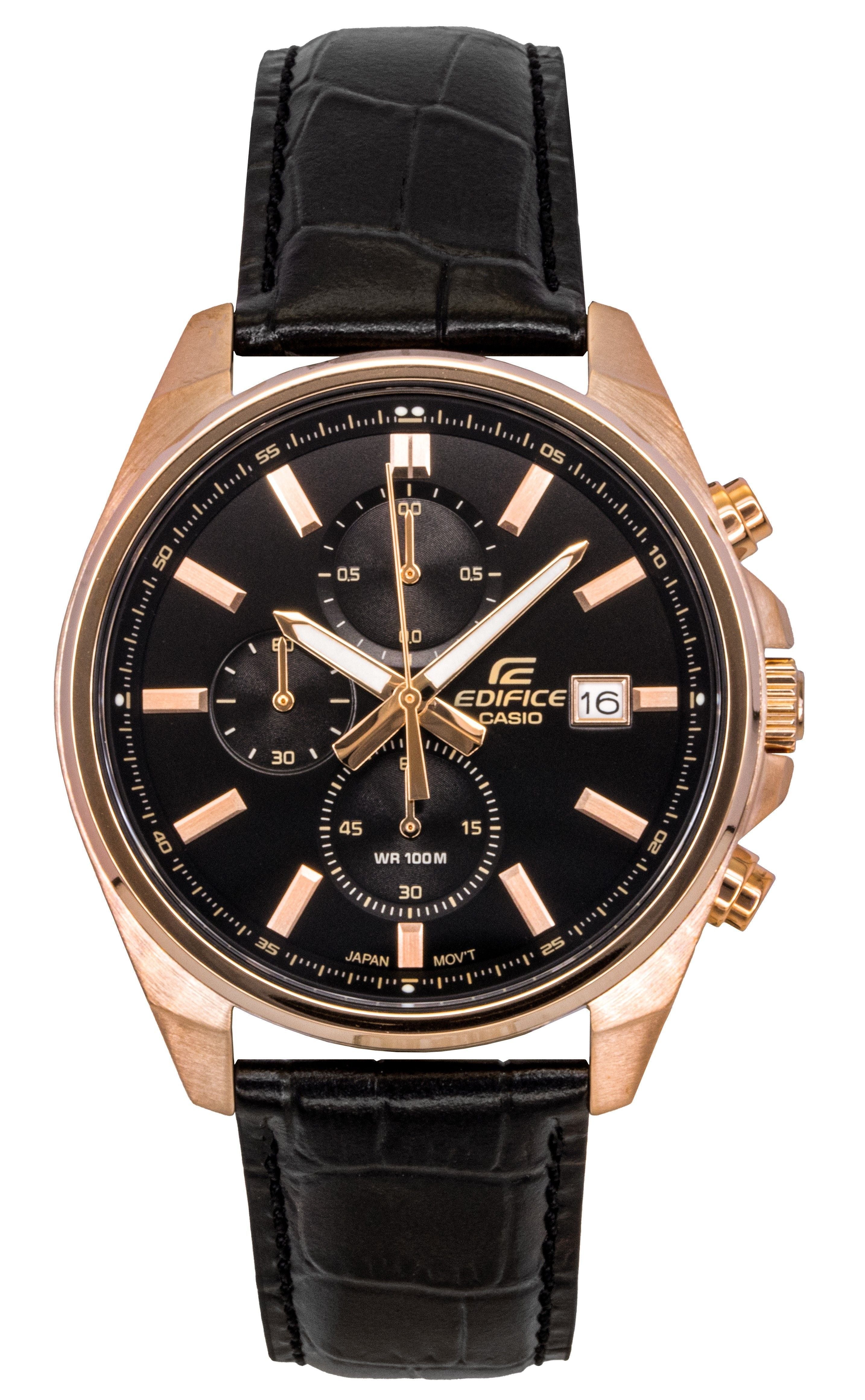 Casio Edifice Analog Standard Chronograph Leather Strap Black Dial Quartz EFV - 610ECL - 1A 100M Men's Watch - Prestige Stones