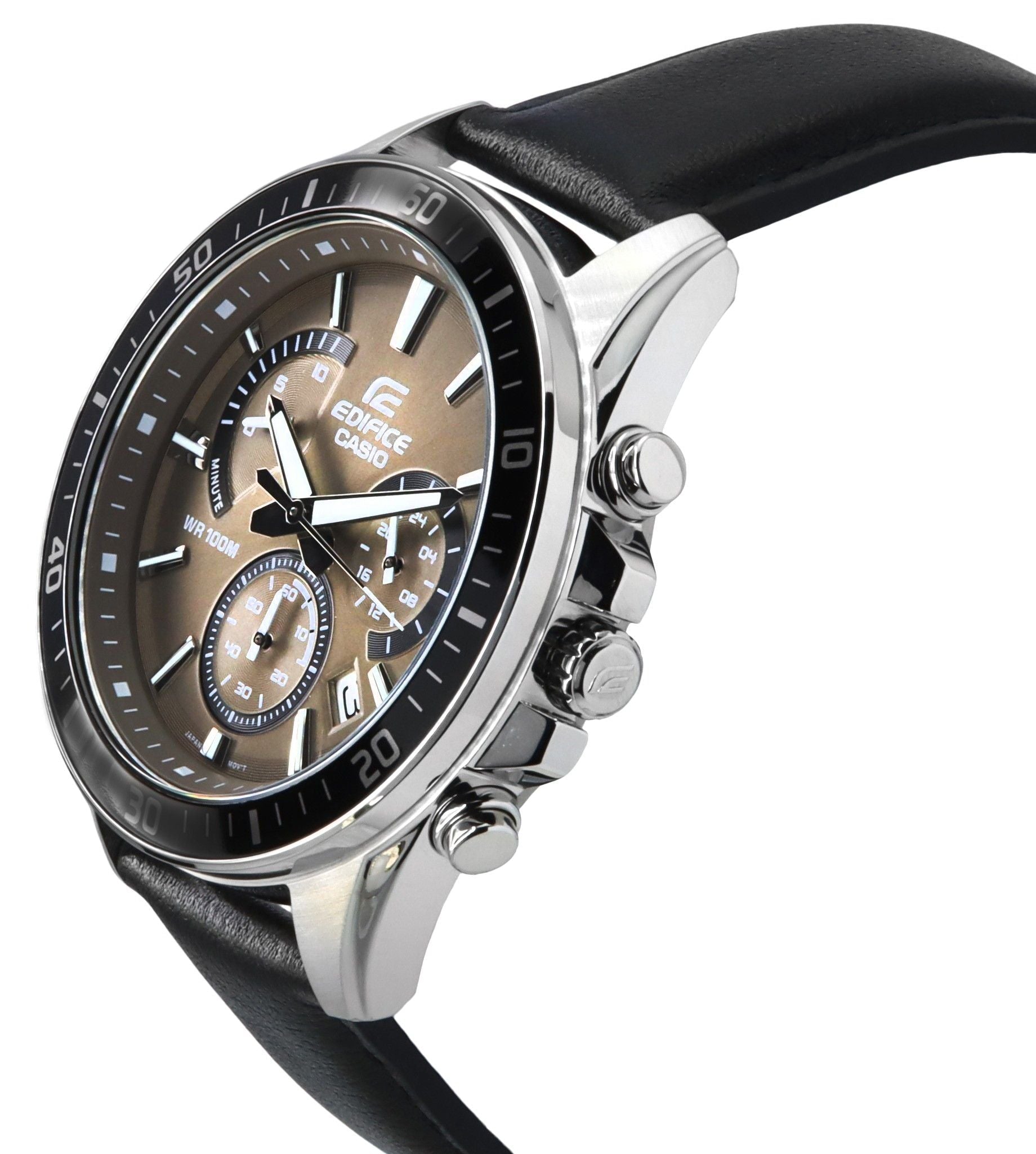 Casio Edifice Analog Standard Chronograph Leather Strap Light Brown Dial Quartz EFR - 552L - 5A 100M Men's Watch - Prestige Stones