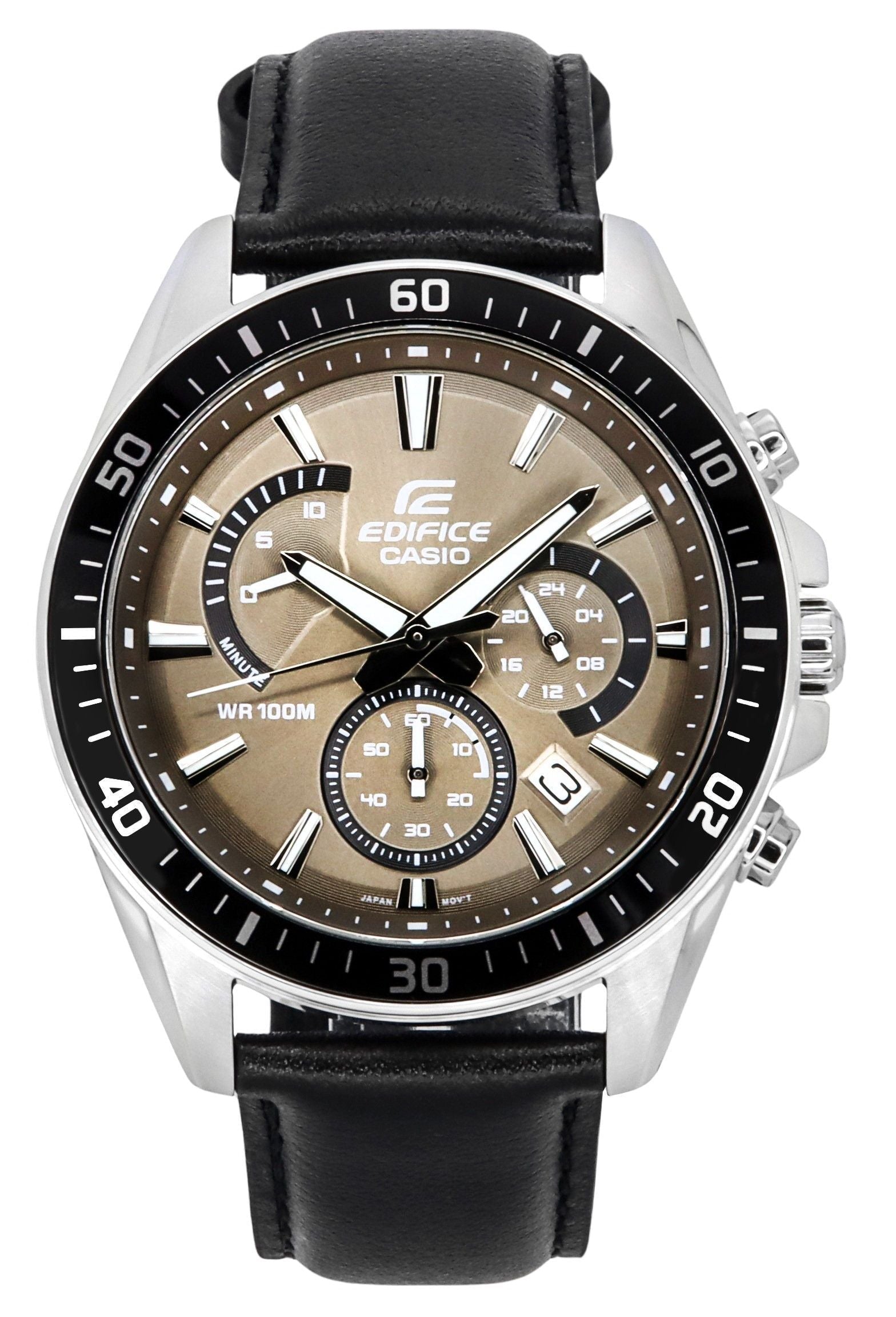 Casio Edifice Analog Standard Chronograph Leather Strap Light Brown Dial Quartz EFR - 552L - 5A 100M Men's Watch - Prestige Stones