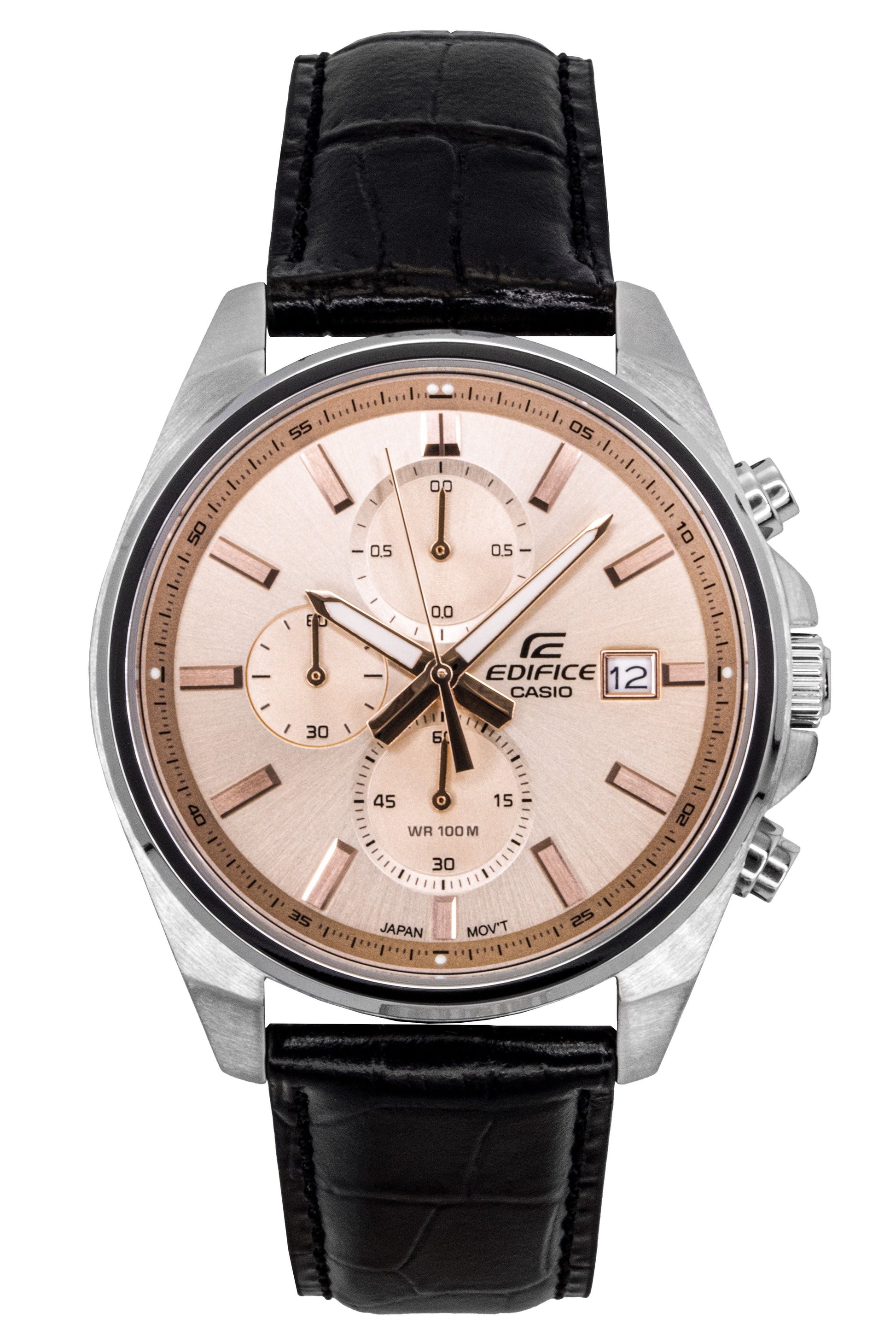 Casio Edifice Analog Standard Chronograph Leather Strap Salmon Dial Quartz EFV - 610EL - 5A 100M Men's Watch - Prestige Stones