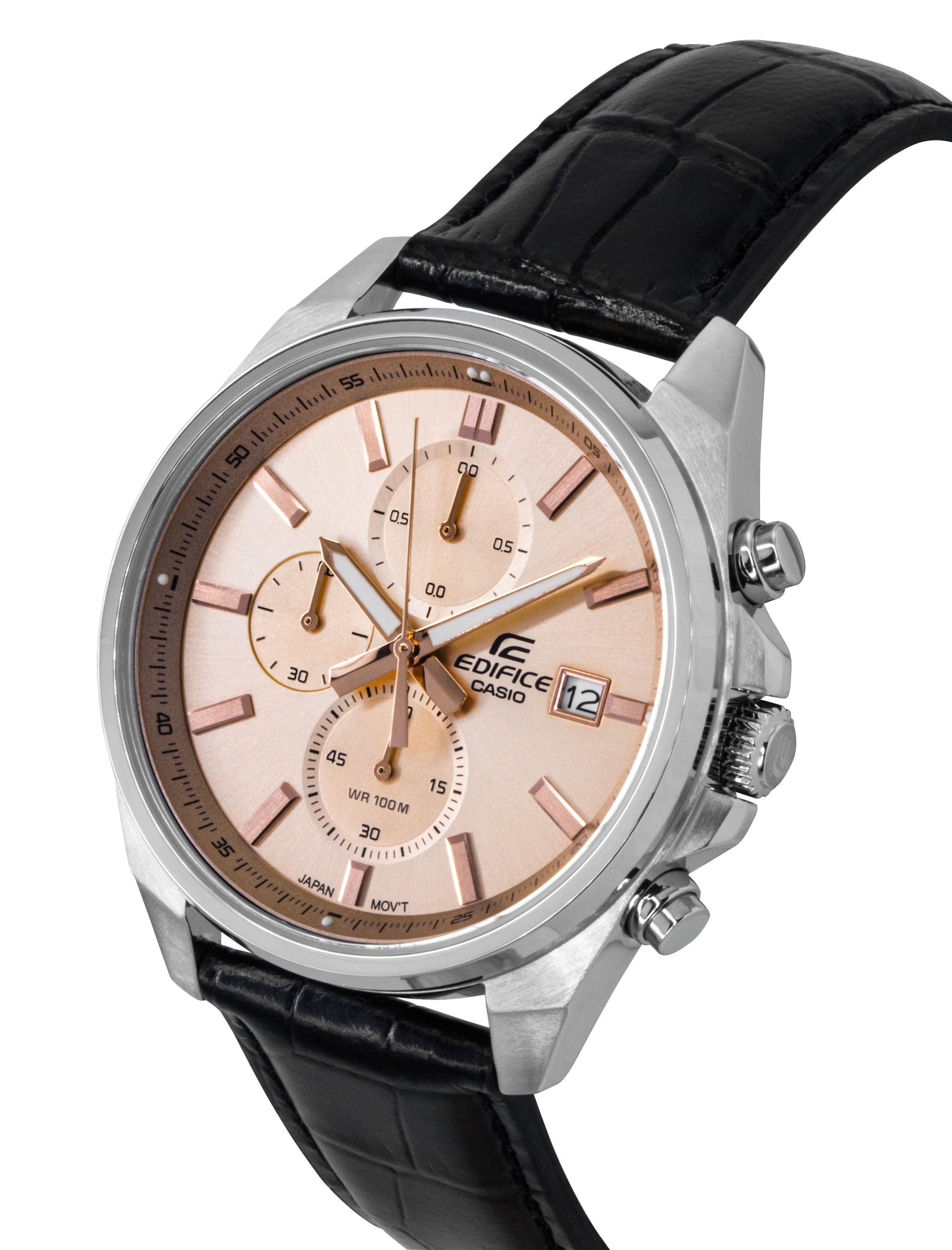 Casio Edifice Analog Standard Chronograph Leather Strap Salmon Dial Quartz EFV - 610EL - 5A 100M Men's Watch - Prestige Stones