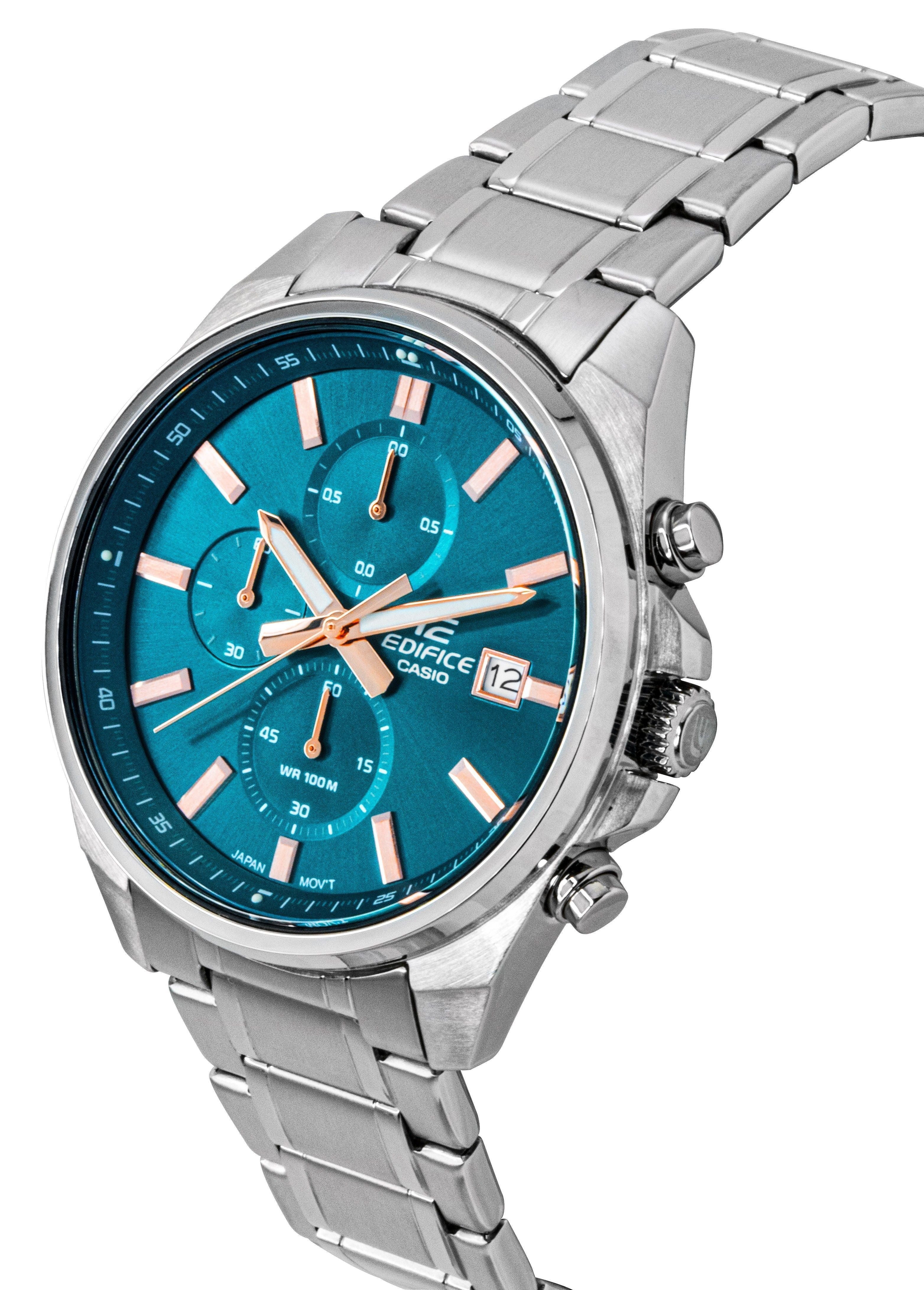 Casio Edifice Analog Standard Chronograph Stainless Steel Turquoise Dial Quartz EFV - 610DE - 2A 100M Men's Watch - Prestige Stones