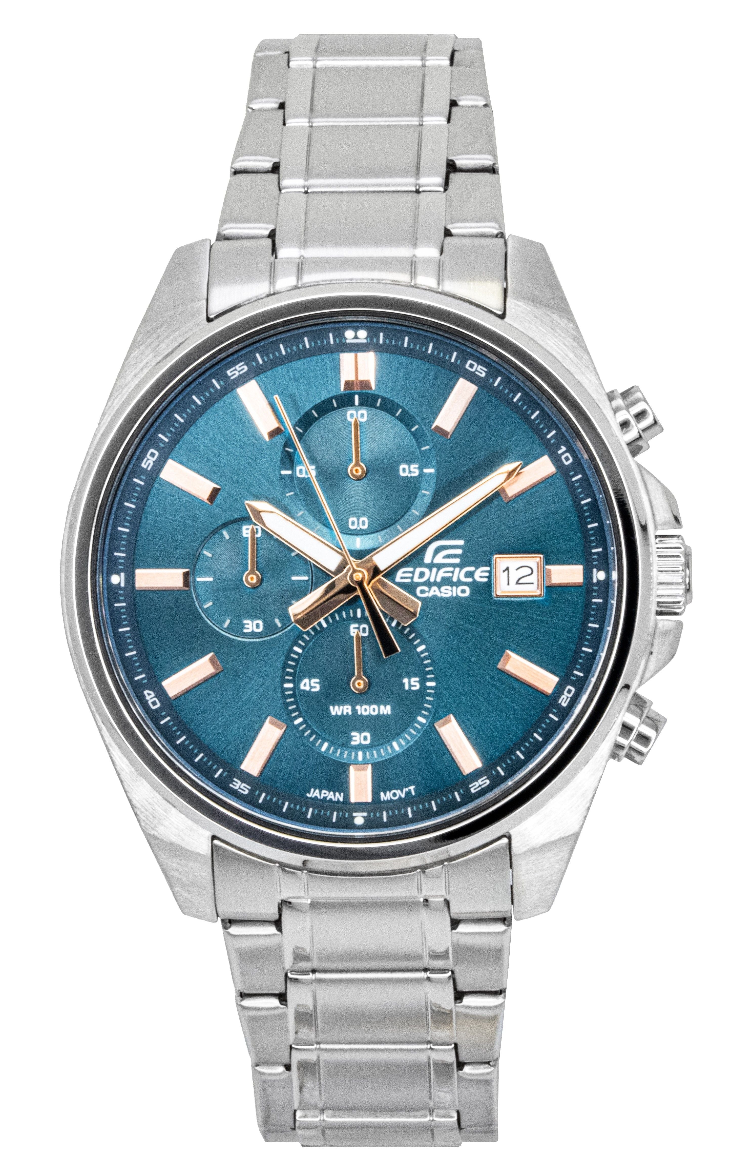 Casio Edifice Analog Standard Chronograph Stainless Steel Turquoise Dial Quartz EFV - 610DE - 2A 100M Men's Watch - Prestige Stones