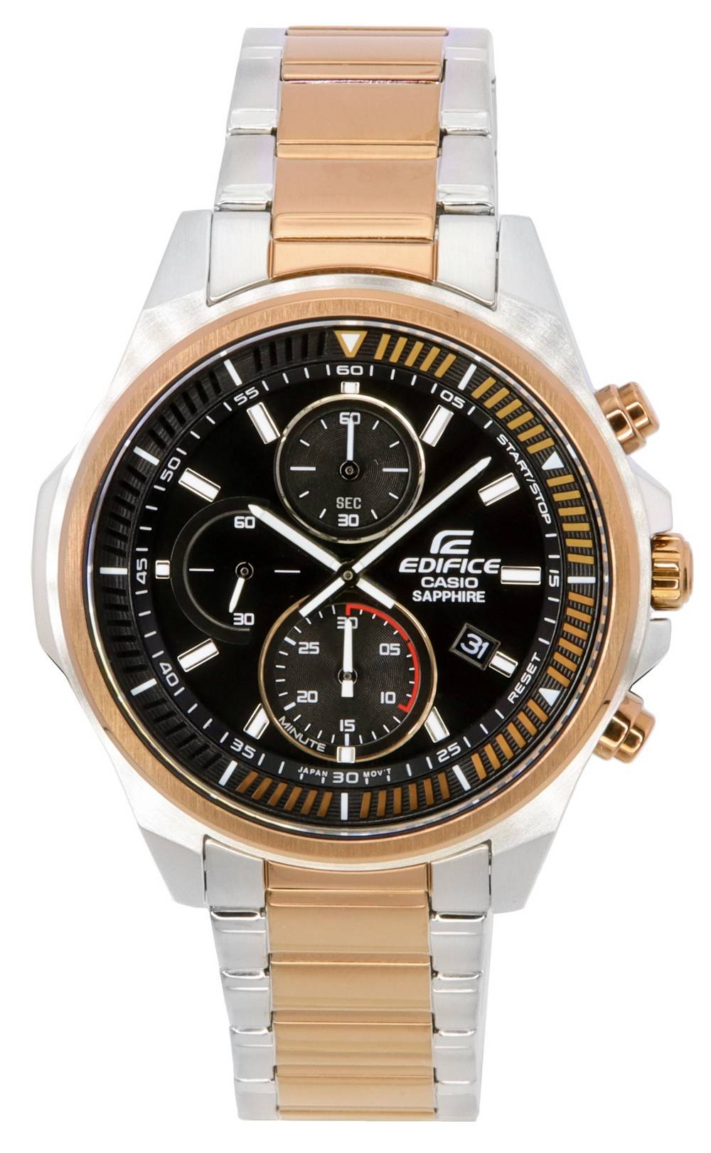 Casio Edifice Black Dial Two Tone Quartz EFR - S572GS - 1A EFRS572GS - 1 100M Men's Watch - Prestige Stones