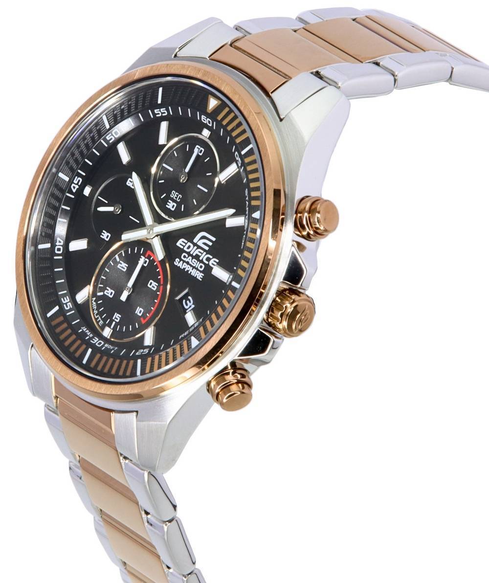Casio Edifice Black Dial Two Tone Quartz EFR - S572GS - 1A EFRS572GS - 1 100M Men's Watch - Prestige Stones