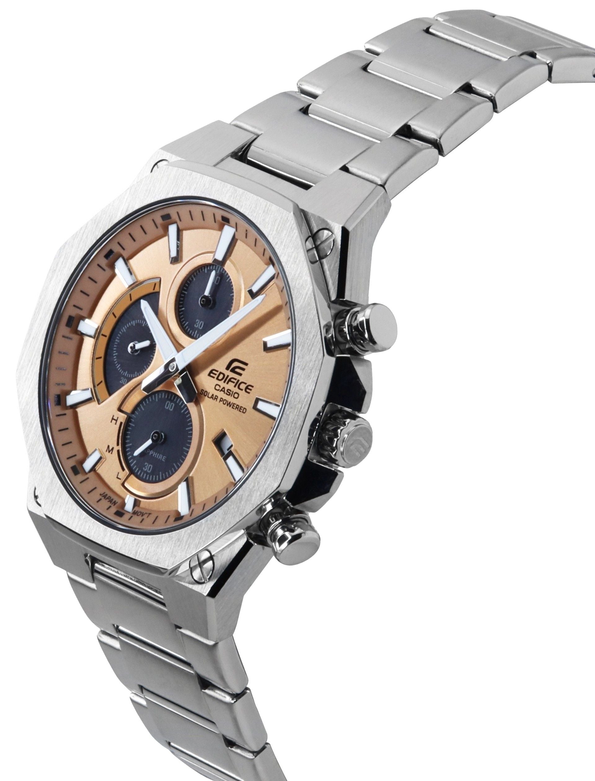 Casio Edifice Slim Line Analog Chronograph Stainless Steel Copper Dial Solar EFS - S570D - 5A 100M Men's Watch - Prestige Stones