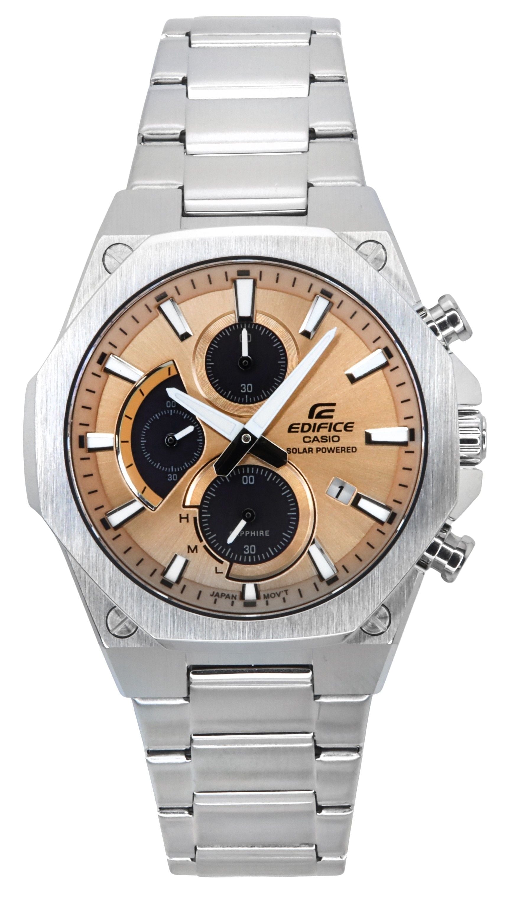 Casio Edifice Slim Line Analog Chronograph Stainless Steel Copper Dial Solar EFS - S570D - 5A 100M Men's Watch - Prestige Stones