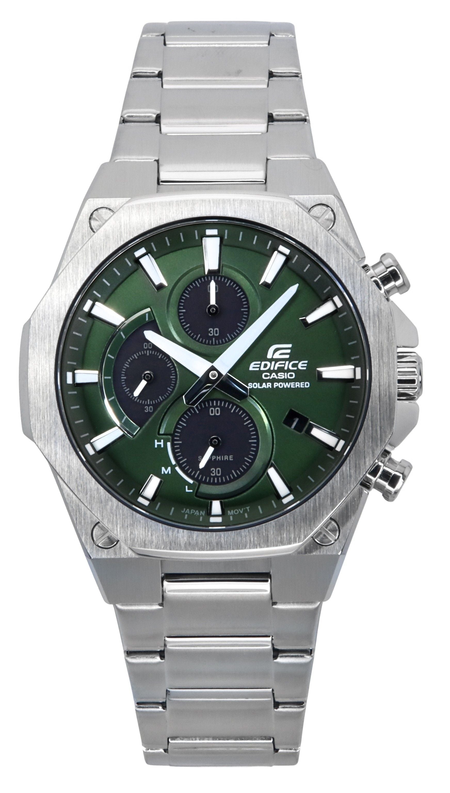 Casio Edifice Slim Line Analog Chronograph Stainless Steel Green Dial Solar EFS - S570D - 3A 100M Men's Watch - Prestige Stones