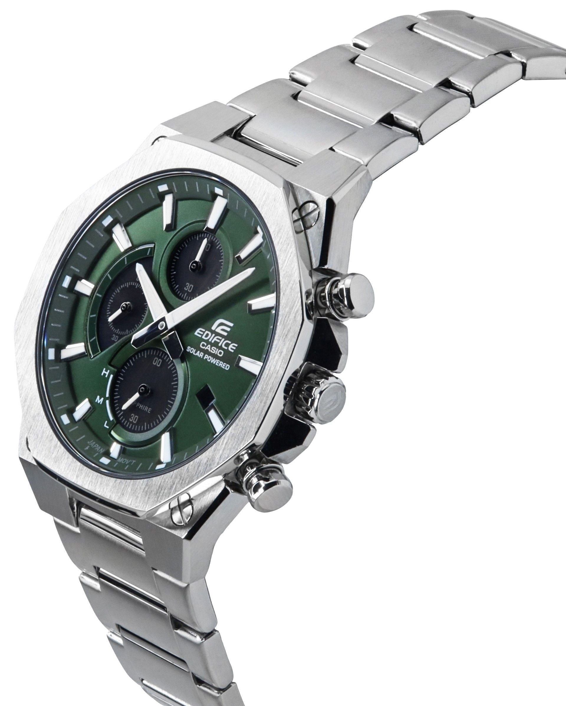 Casio Edifice Slim Line Analog Chronograph Stainless Steel Green Dial Solar EFS - S570D - 3A 100M Men's Watch - Prestige Stones