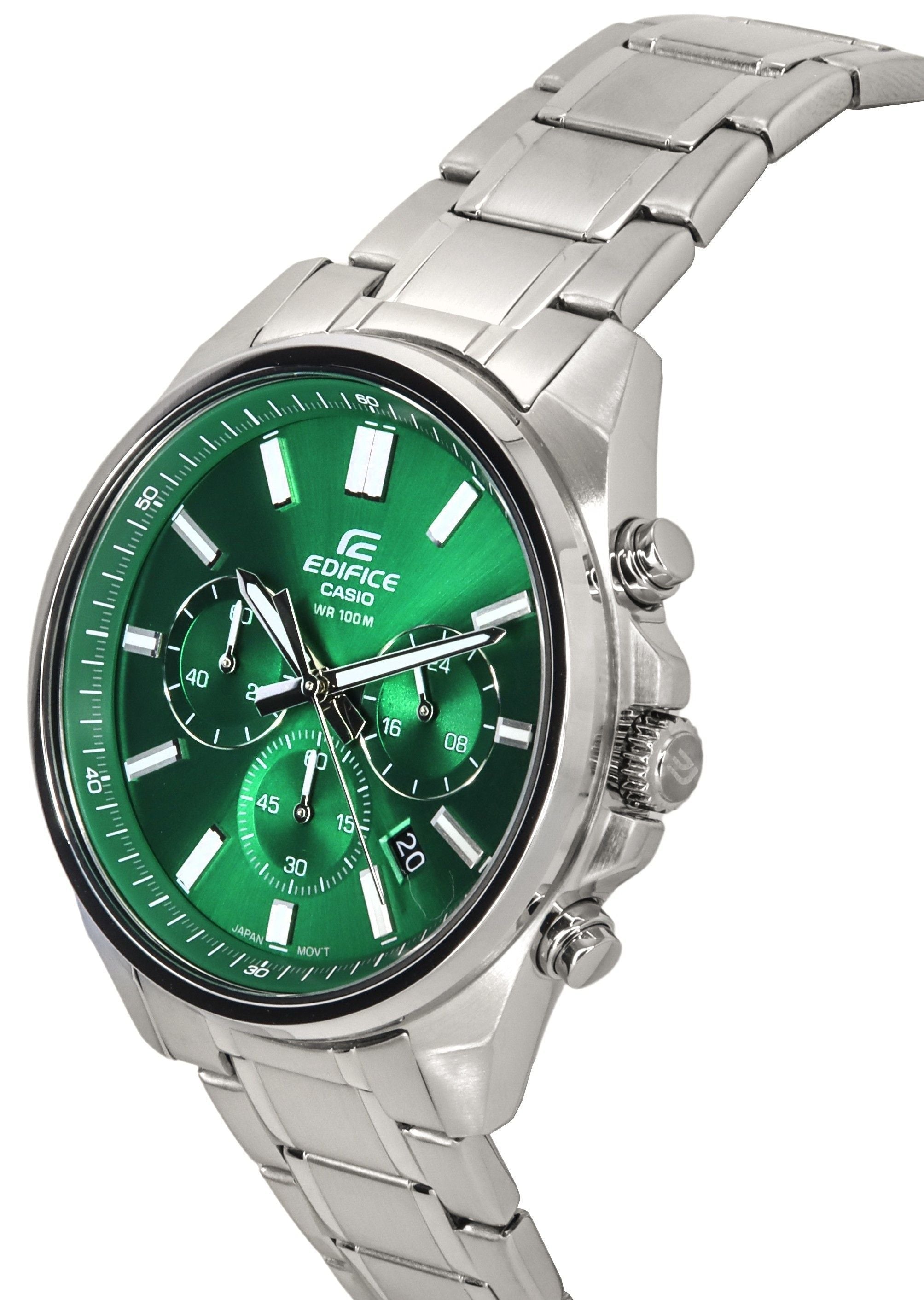 Casio Edifice Standard Analog Chronograph Stainless Steel Green Dial Quartz EFV - 650D - 3A 100M Men's Watch - Prestige Stones