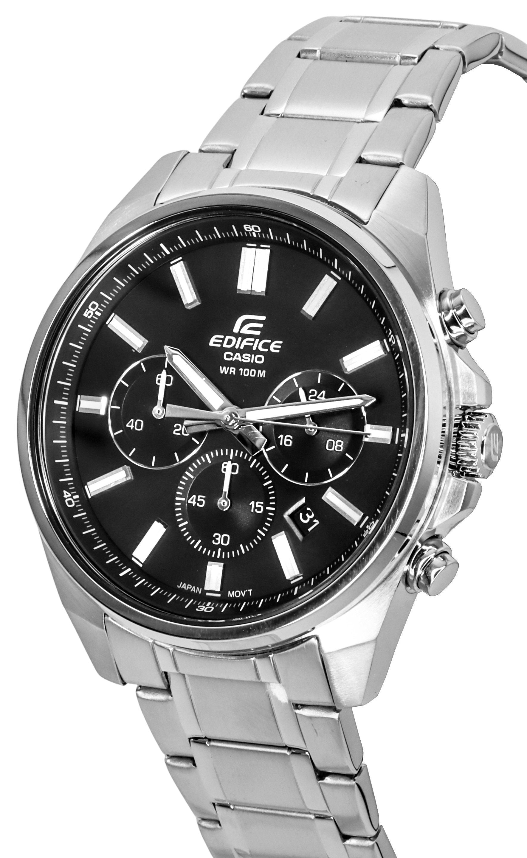 Casio Edifice Standard Chronograph Stainless Steel Black Dial Quartz EFV - 650D - 1A 100M Men's Watch - Prestige Stones