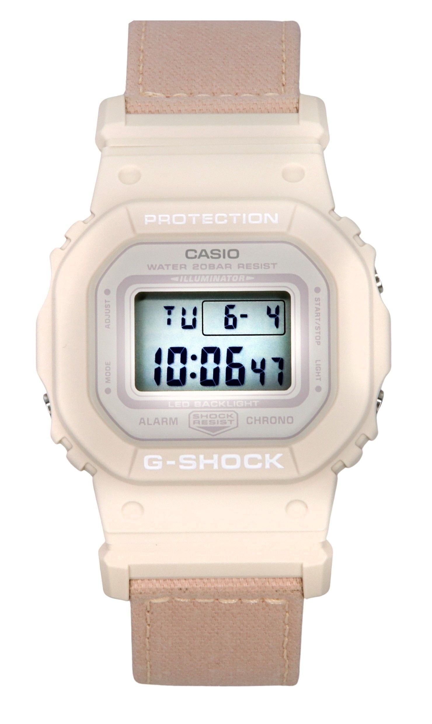 Casio G - Shock Digital Organic Pink Cloth Strap Bio - Based Resin Quartz GMD - S5600CT - 4 200M Women's Watch - Prestige Stones