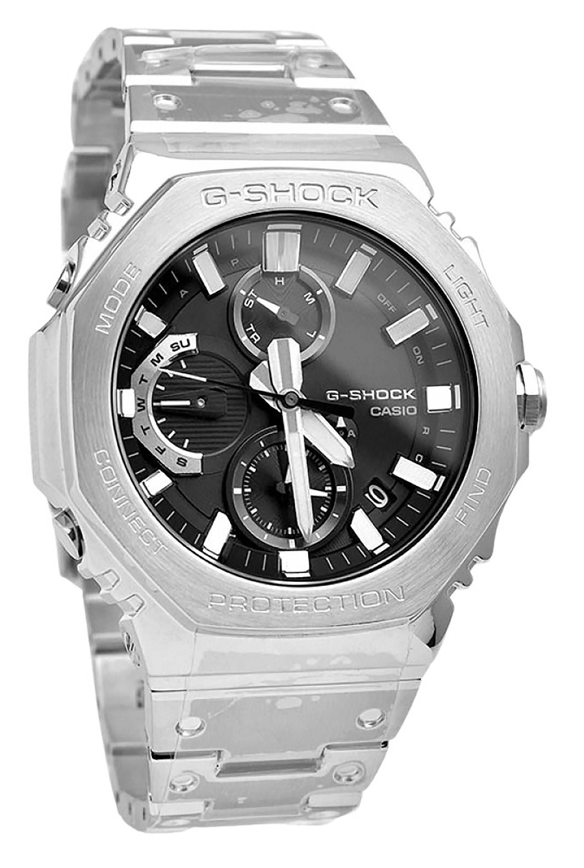 Casio G - Shock Full Metal Analog Chronograph Smartphone Link Black Dial Tough Solar GMC - B2100D - 1A 200M Men's Watch - Prestige Stones