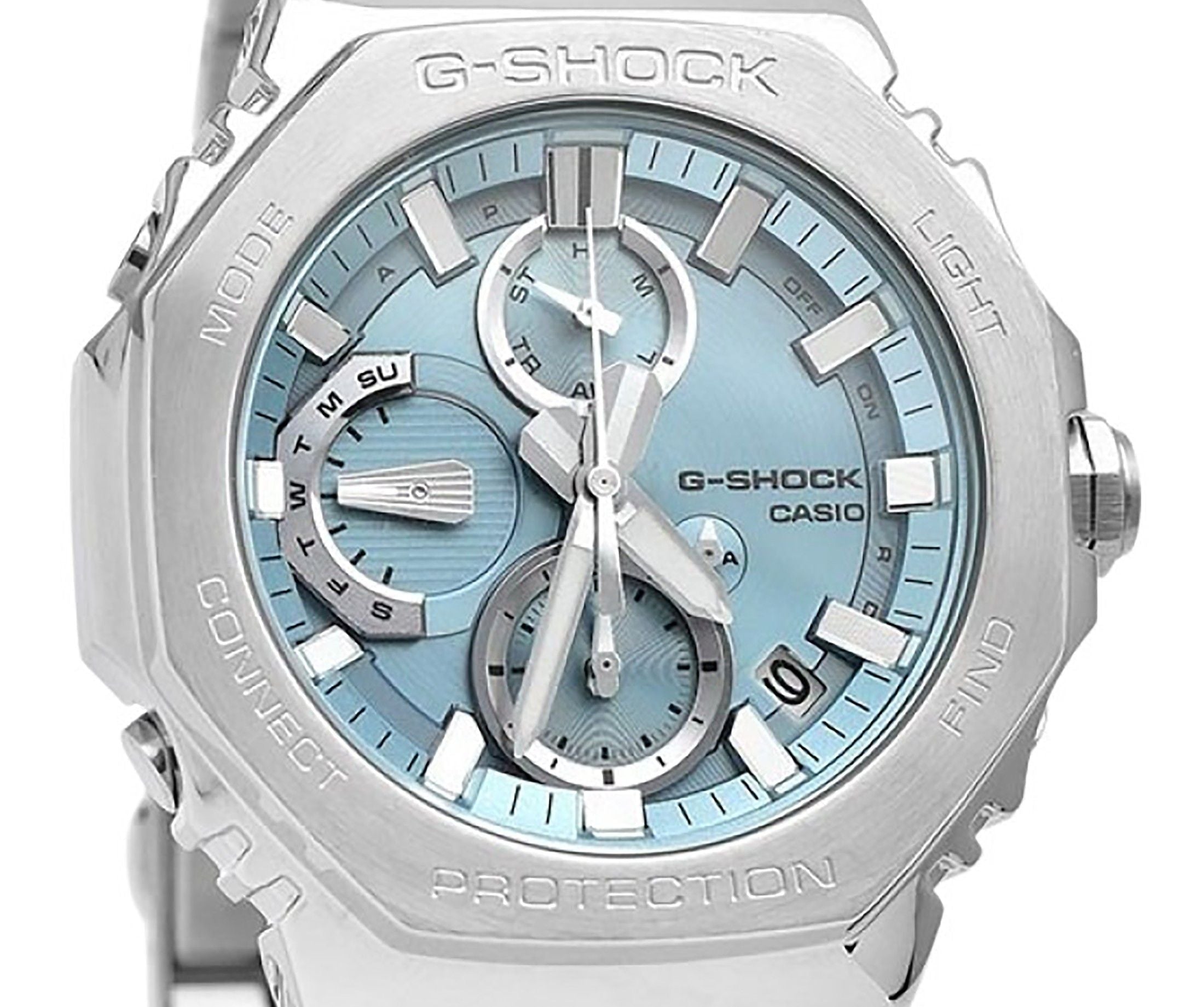 Casio G - Shock Full Metal Analog Chronograph Smartphone Link Ice Blue Dial Tough Solar GMC - B2100AD - 2A 200M Men's Watch - Prestige Stones