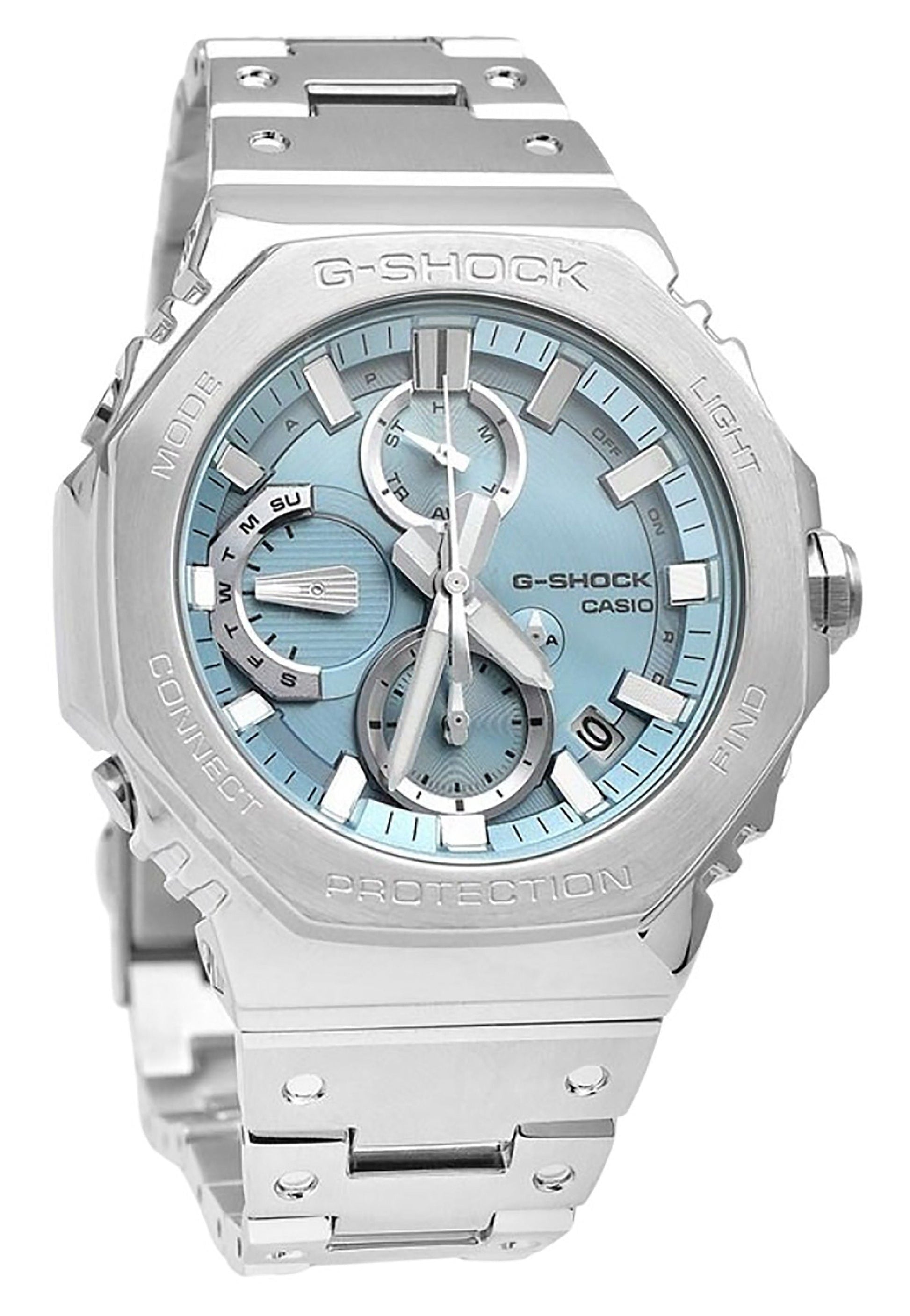 Casio G - Shock Full Metal Analog Chronograph Smartphone Link Ice Blue Dial Tough Solar GMC - B2100AD - 2A 200M Men's Watch - Prestige Stones