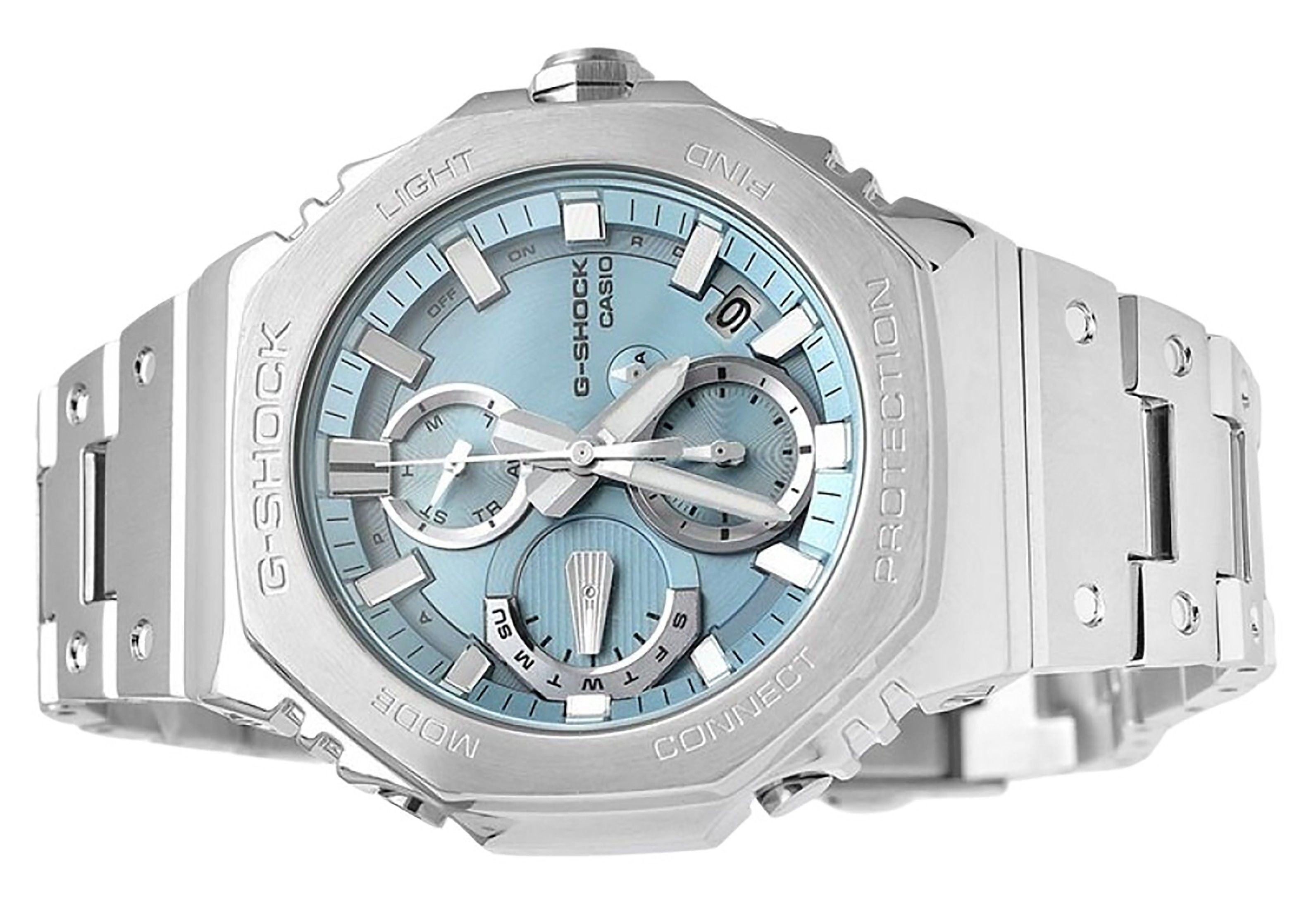 Casio G - Shock Full Metal Analog Chronograph Smartphone Link Ice Blue Dial Tough Solar GMC - B2100AD - 2A 200M Men's Watch - Prestige Stones