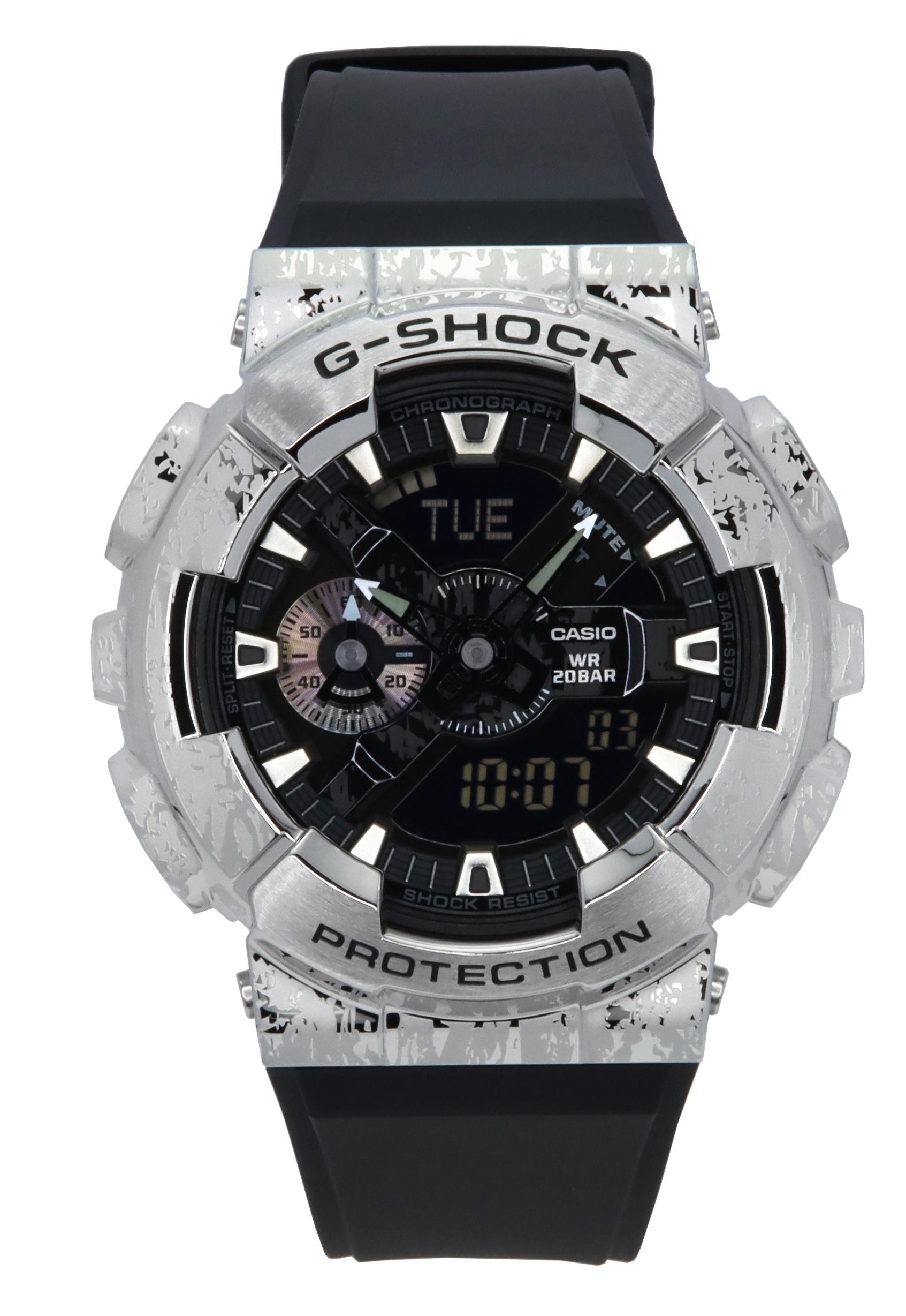 Casio G - Shock G - Steel Analog Digital Grunge Camouflage Resin Strap Black Dial Quartz GM - 110GC - 1A 200M Men's Watch - Prestige Stones