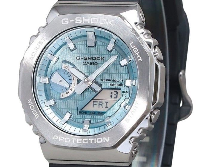 Casio G - Shock G - Steel Analog Digital Smartphone Link Ice Blue Dial Tough Solar GBM - 2100A - 1A2 200M Men's Watch - Prestige Stones