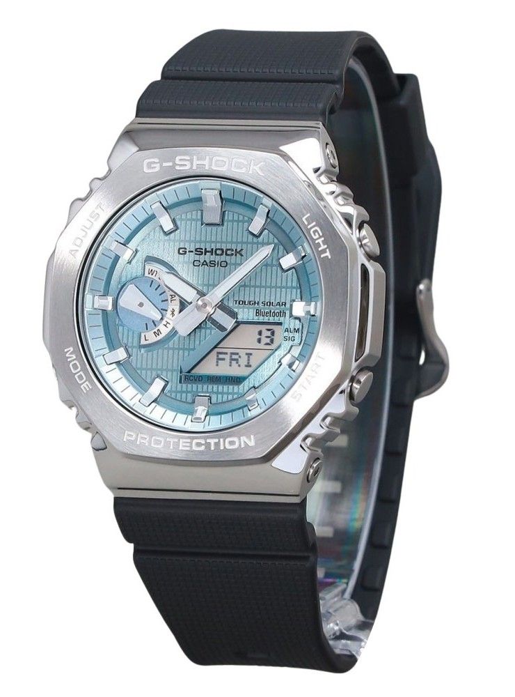 Casio G - Shock G - Steel Analog Digital Smartphone Link Ice Blue Dial Tough Solar GBM - 2100A - 1A2 200M Men's Watch - Prestige Stones