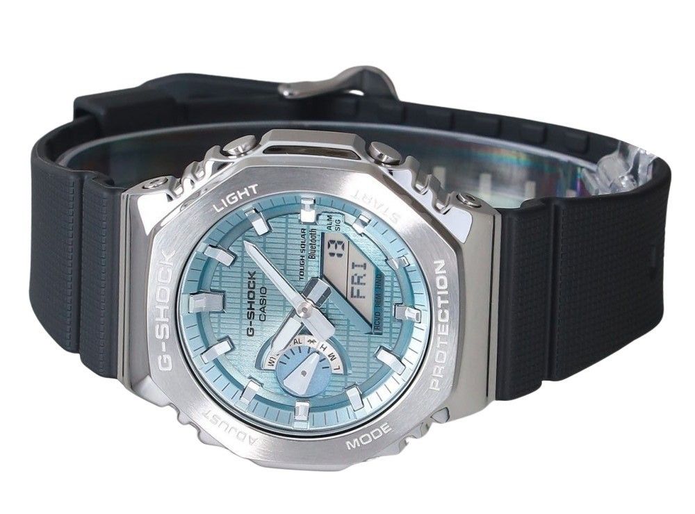 Casio G - Shock G - Steel Analog Digital Smartphone Link Ice Blue Dial Tough Solar GBM - 2100A - 1A2 200M Men's Watch - Prestige Stones