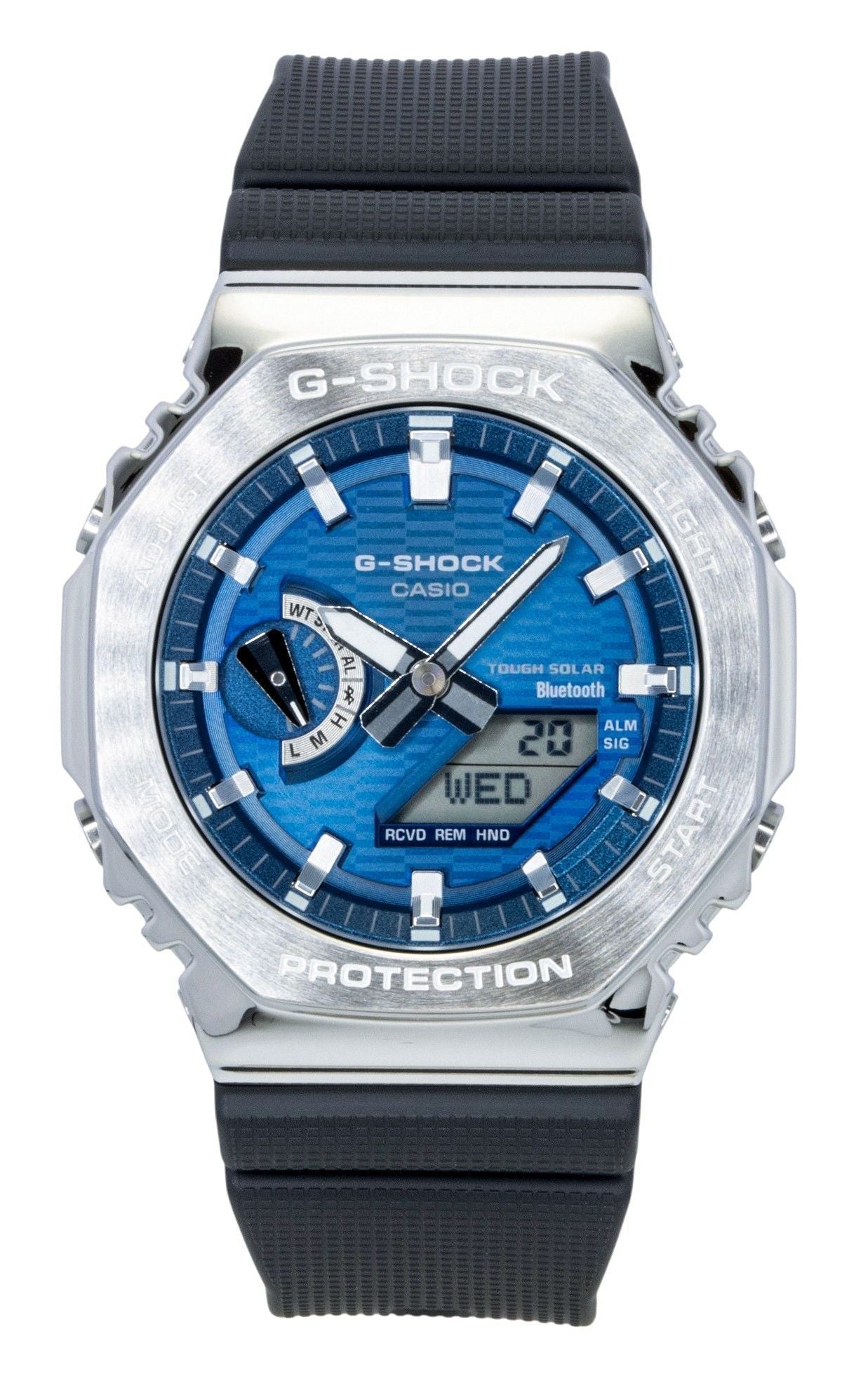 Casio G - Shock G - Steel Bio - Based Resin Strap Smartphone Link Analog Digital Blue Dial Solar GBM - 2100A - 2B 200M Men's Watch - Prestige Stones