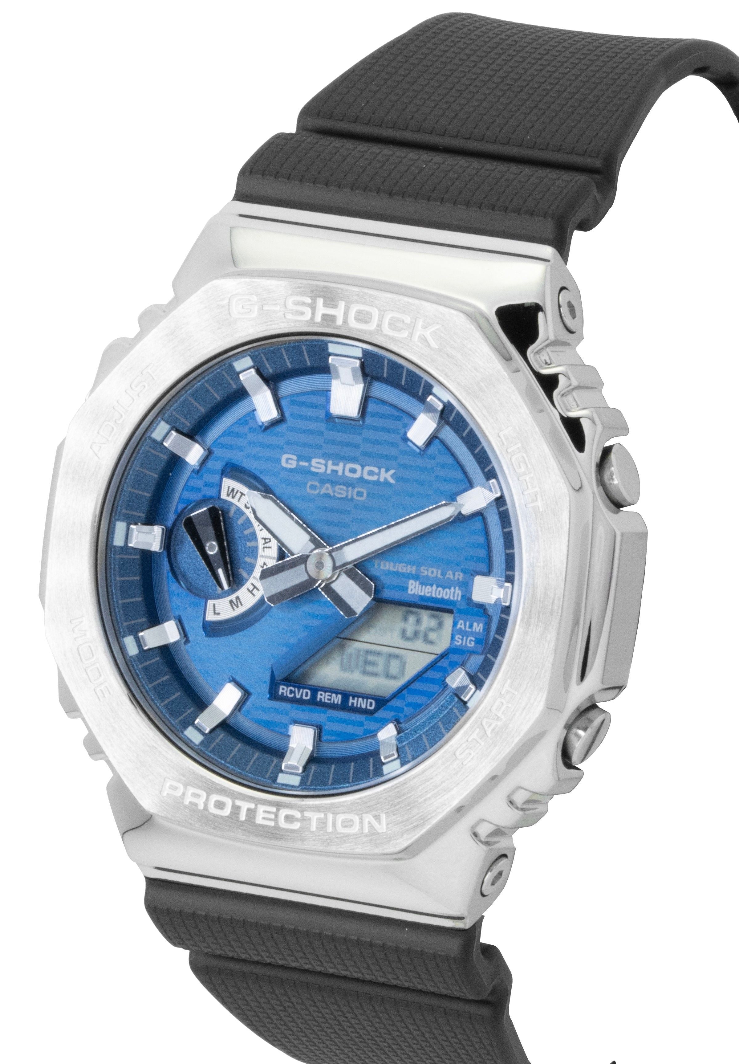 Casio G - Shock G - Steel Bio - Based Resin Strap Smartphone Link Analog Digital Blue Dial Solar GBM - 2100A - 2B 200M Men's Watch - Prestige Stones