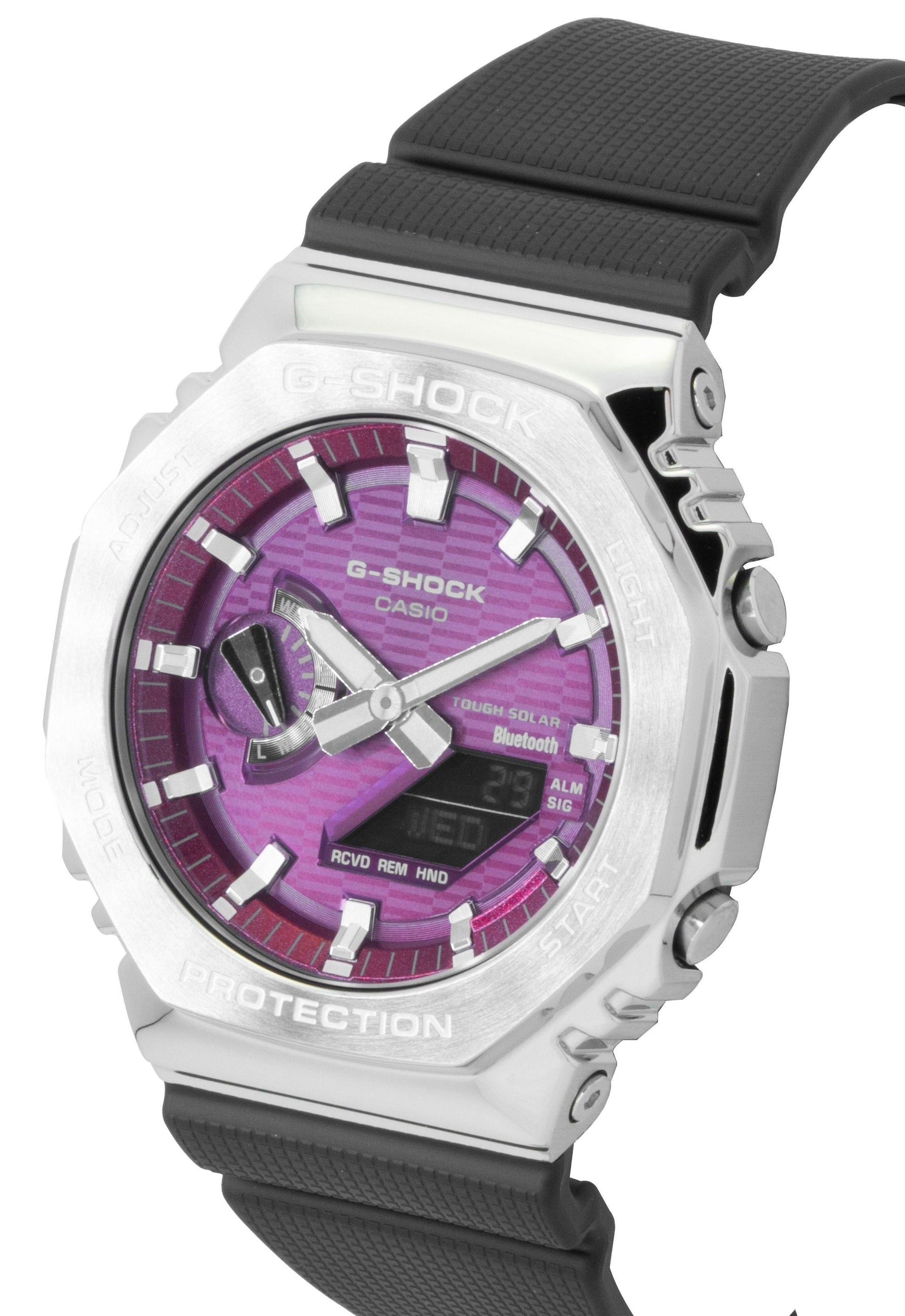 Casio G - Shock G - Steel Bio - Based Resin Strap Smartphone Link Analog Digital Pink Dial Solar GBM - 2100A - 4B 200M Men's Watch - Prestige Stones