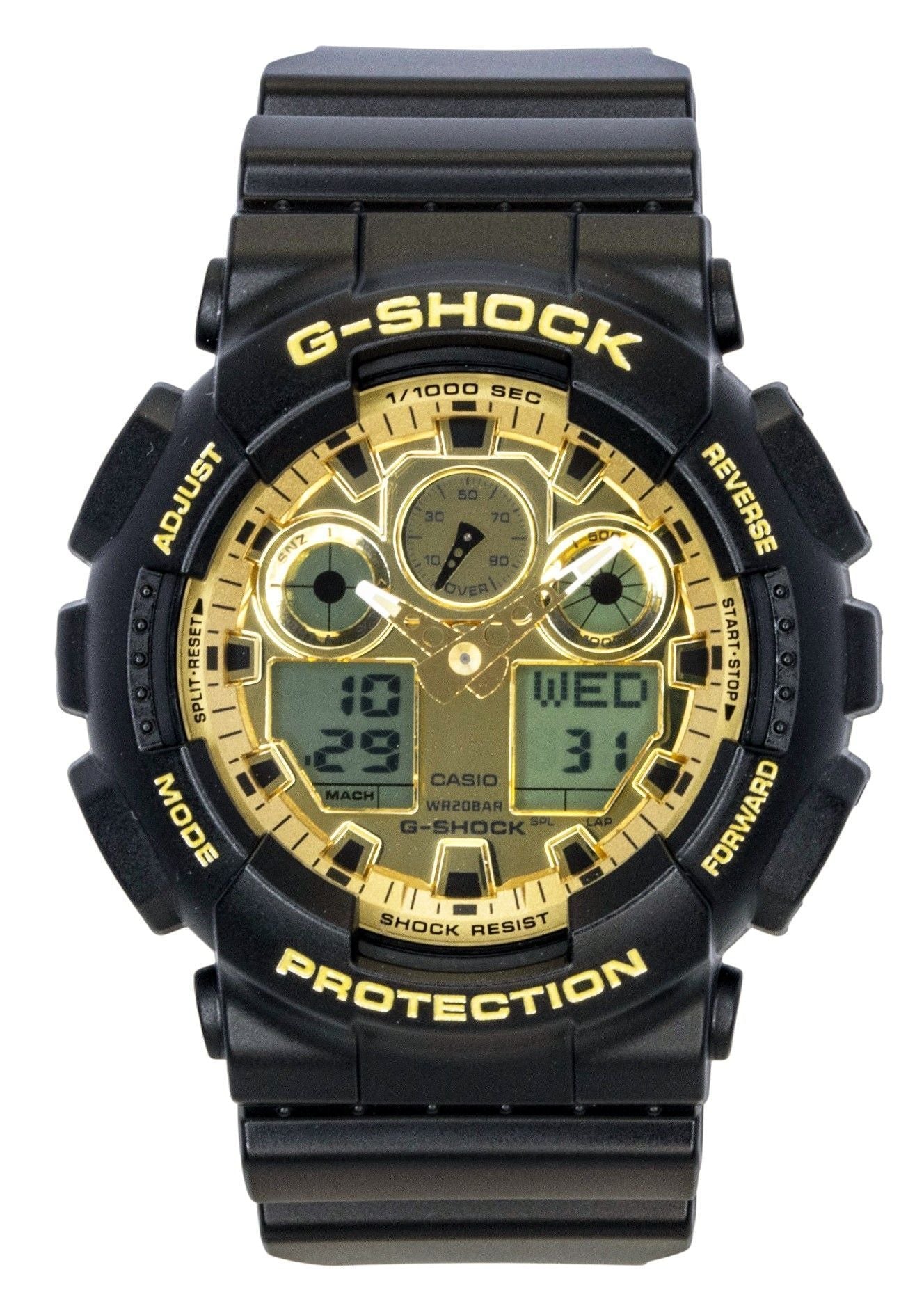 Casio G - Shock Resin Strap Analog Digital Gold Dial Quartz GA - 100GGB - 1A9 200M Men's Watch - Prestige Stones